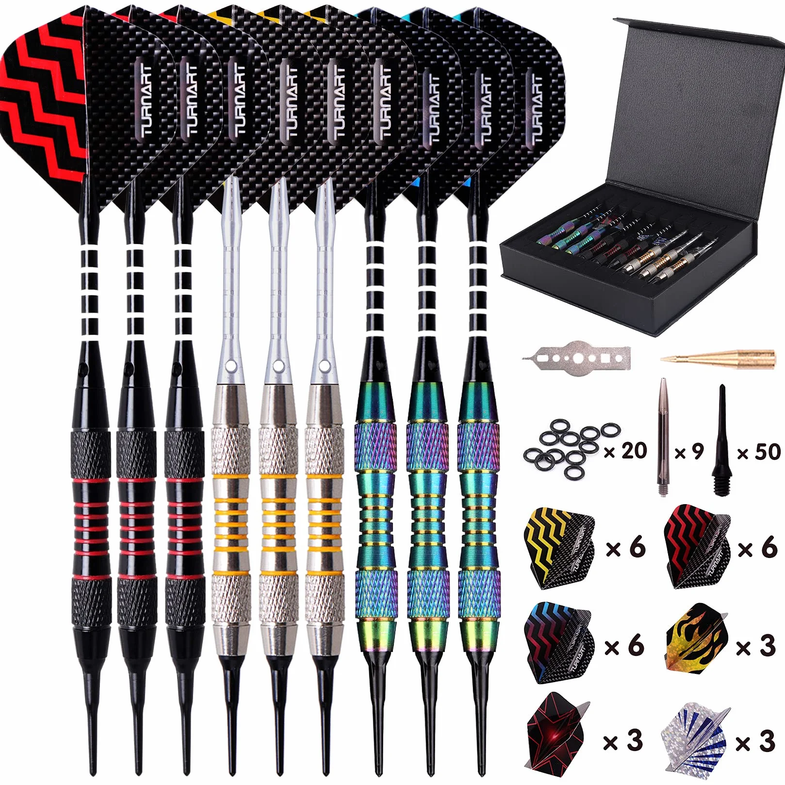 Turnart Flechette Pointe Plastique Fléchettes 18g 9 pcs avec Cible Electronique