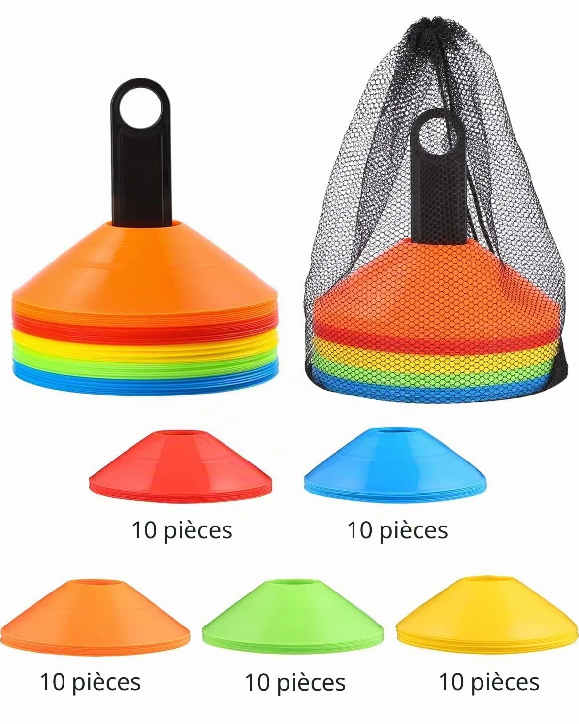 Plots Entrainement Football Cône Disque avec Support Rangement 50 Pcs