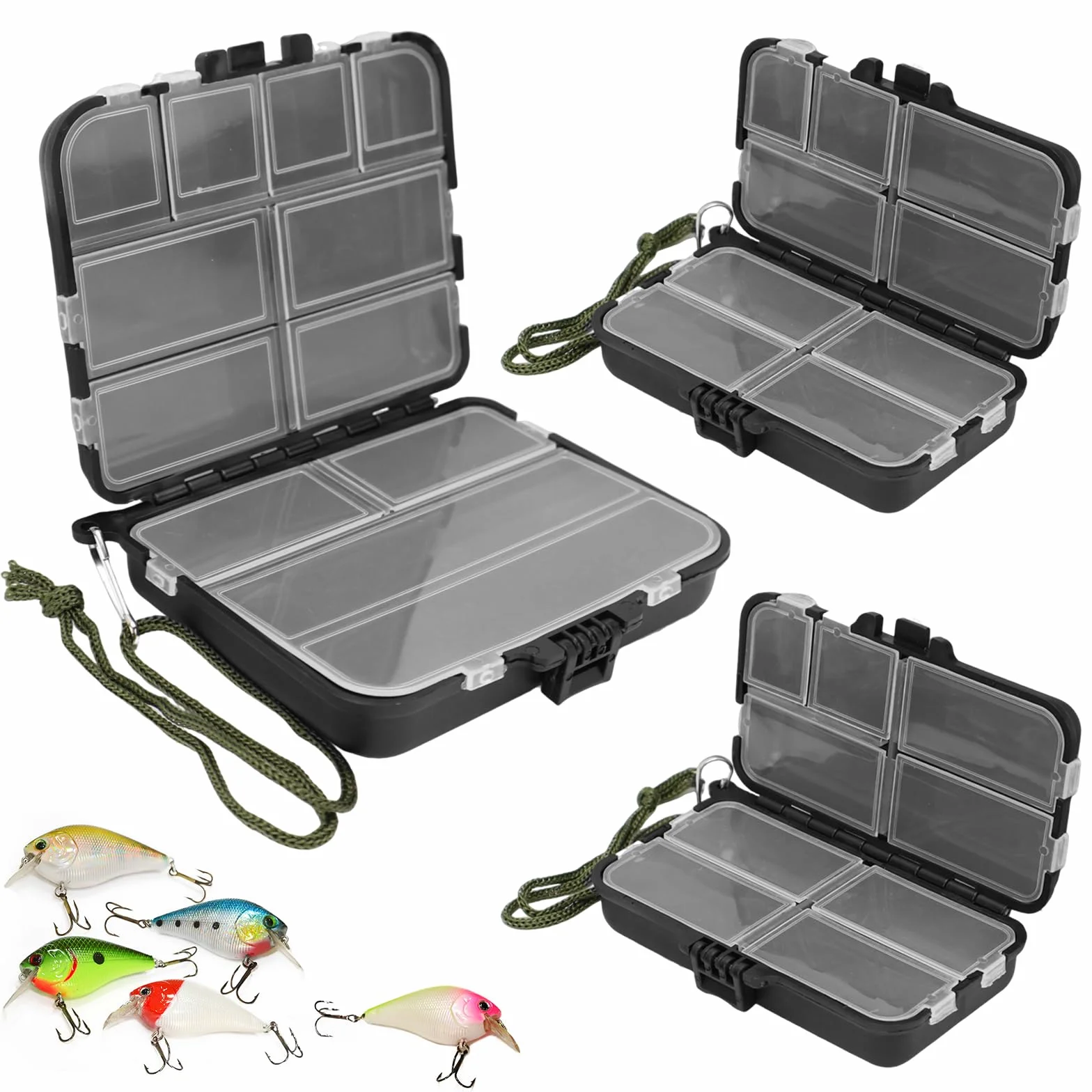 KOUHA 3 pcs Boîte de Pêche à Double Couche Transparent avec Dragonne pour Rangement des Leurres