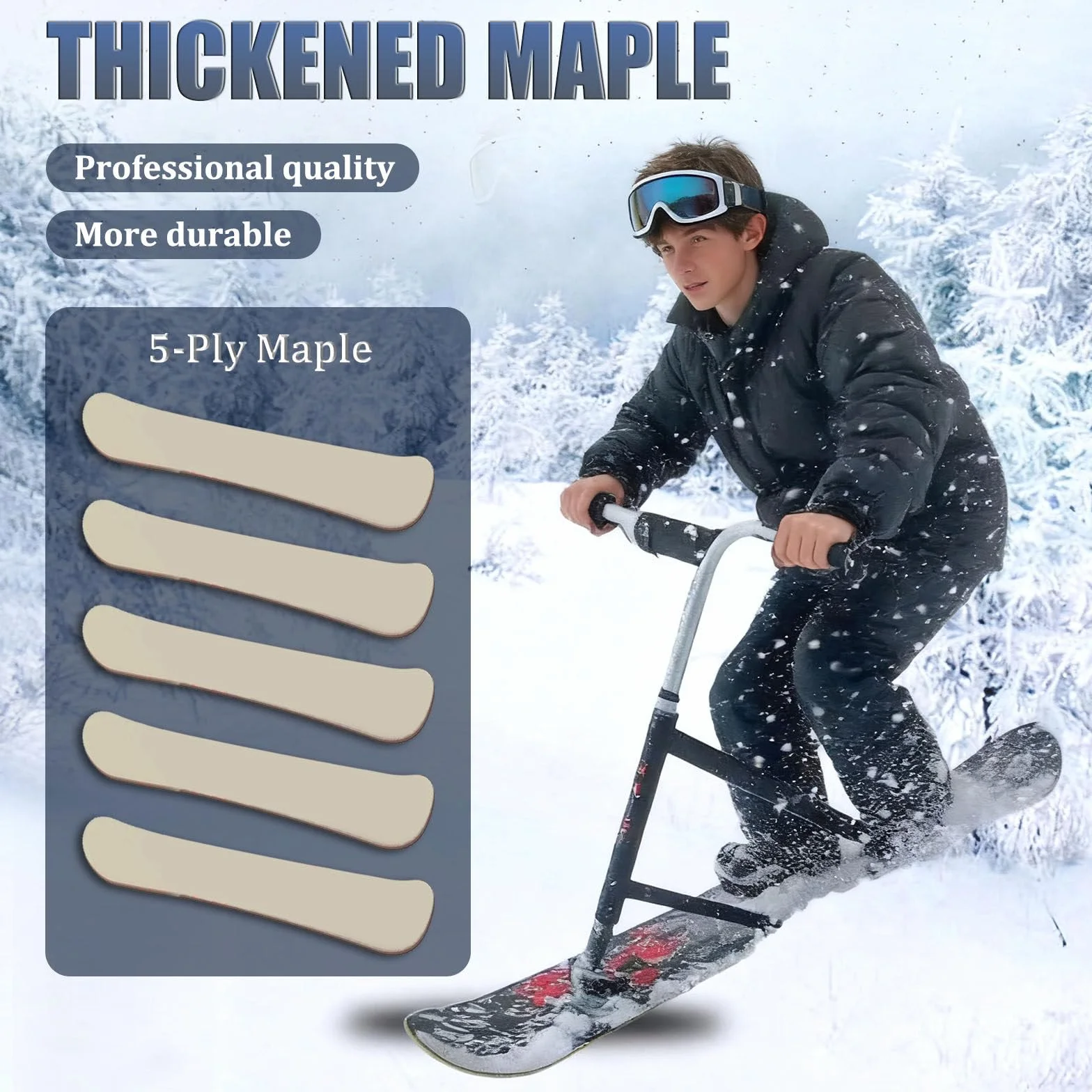 Snow Scooter Adulte Plateau pivotant 360° Double Base Poignée antidérapante Cadre Aluminium Planche Tout-Terrain Noir
