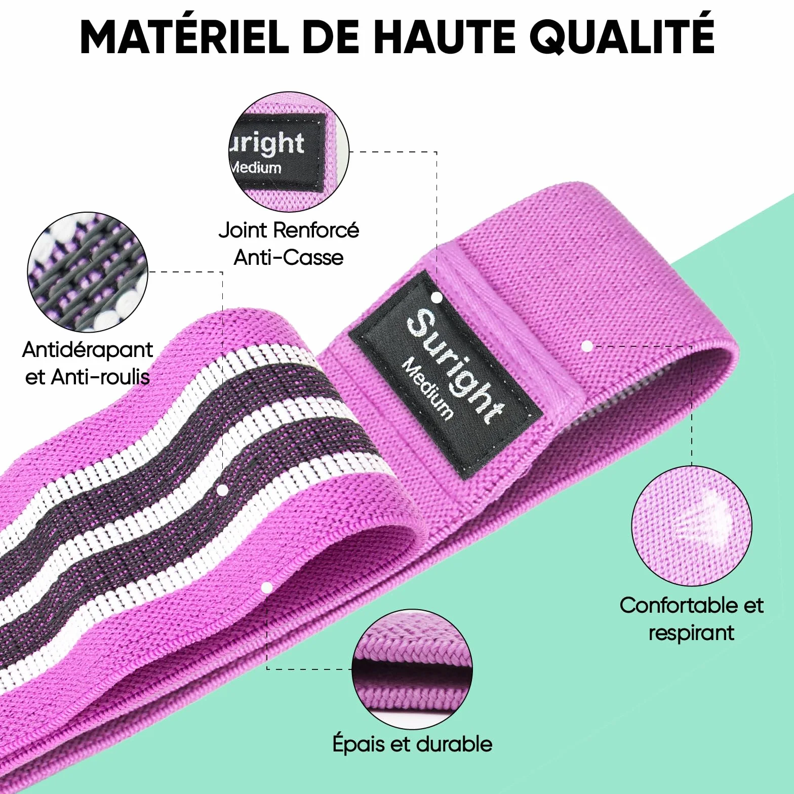 Suright Bande Élastique Musculation en Tissu, 3 Niveaux de Force, Élastique Sport Yoga Pilates Fitness