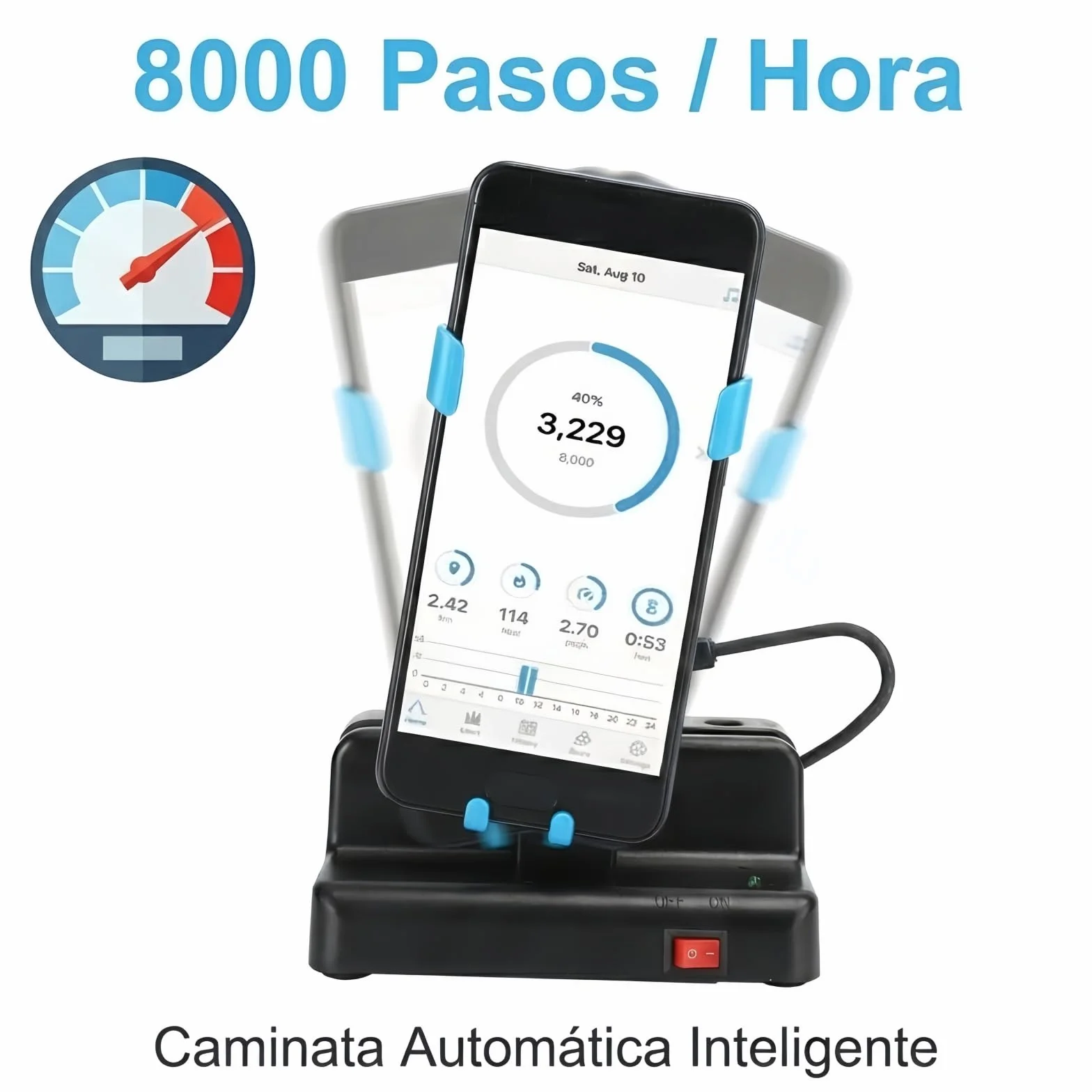 Agitateur automatique de téléphone portable podomètre bras oscillant gauche droit USB bleu ciel