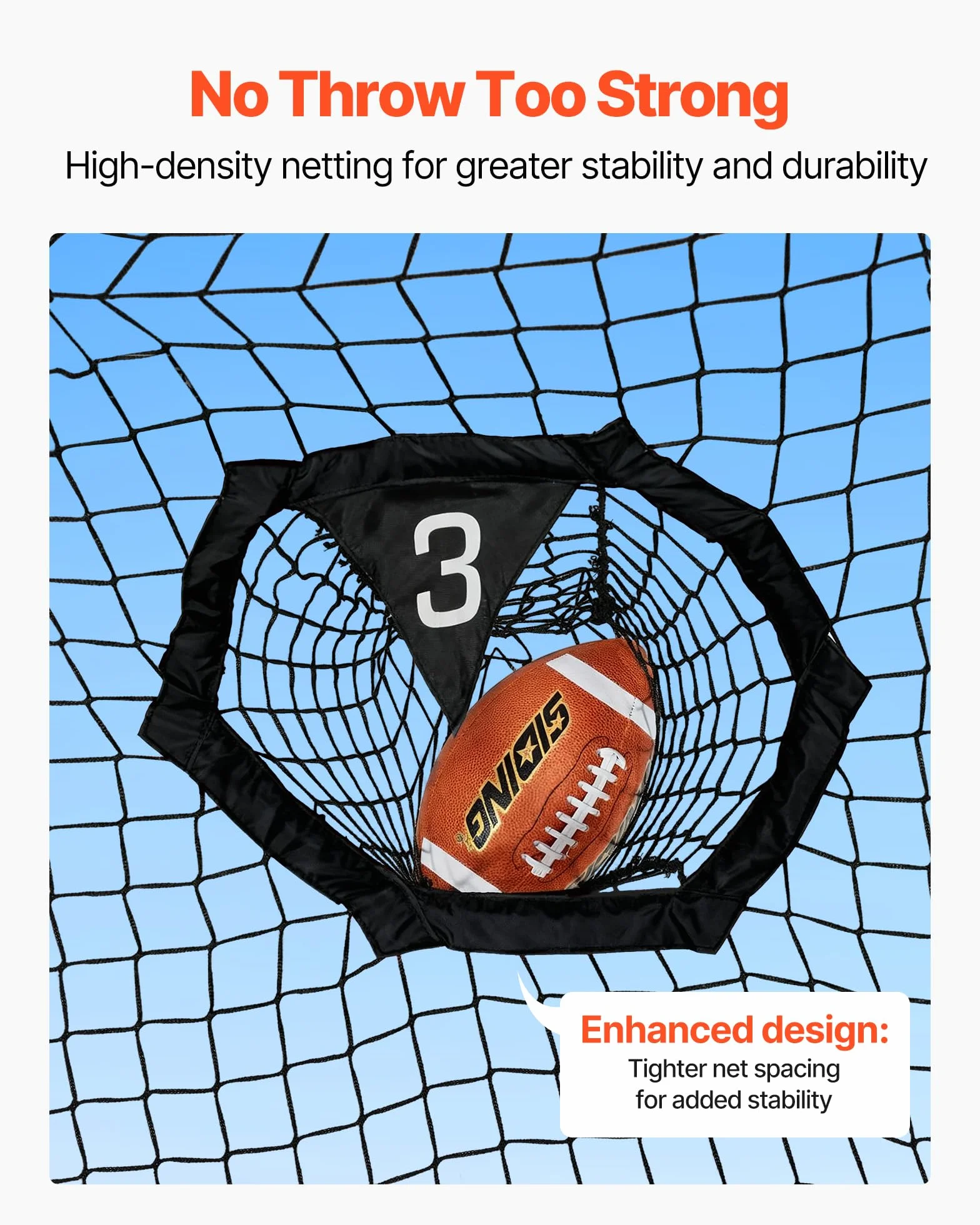 VEVOR Filet d'entraînement Football 274 x 243 cm, Filet de Lancer Rugby 6 Poches Cibles, Sans Nœuds, Sangles et Étui Transport Inclus, Noir