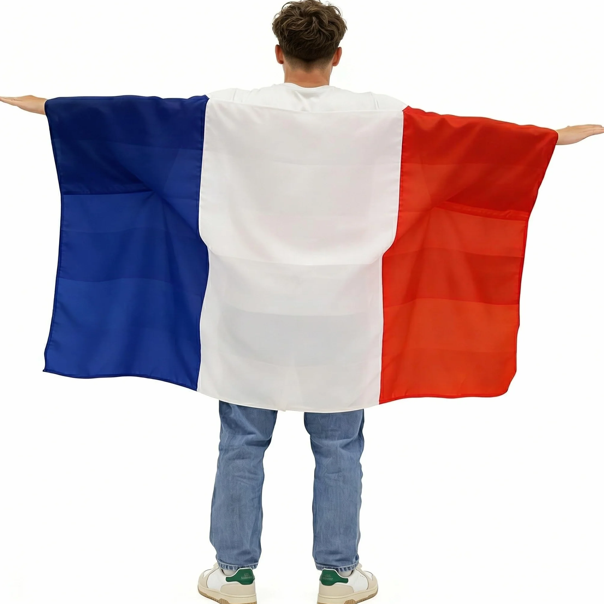 Cape Drapeau France 150x90cm 100% Polyester Bleu Blanc Rouge Fan Zone Stade Adulte