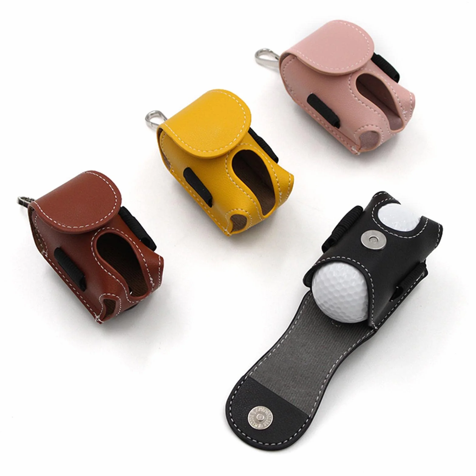 Pochette porte-balle de golf en cuir noir - Étui ceinture pour 2 balles et 4 tees