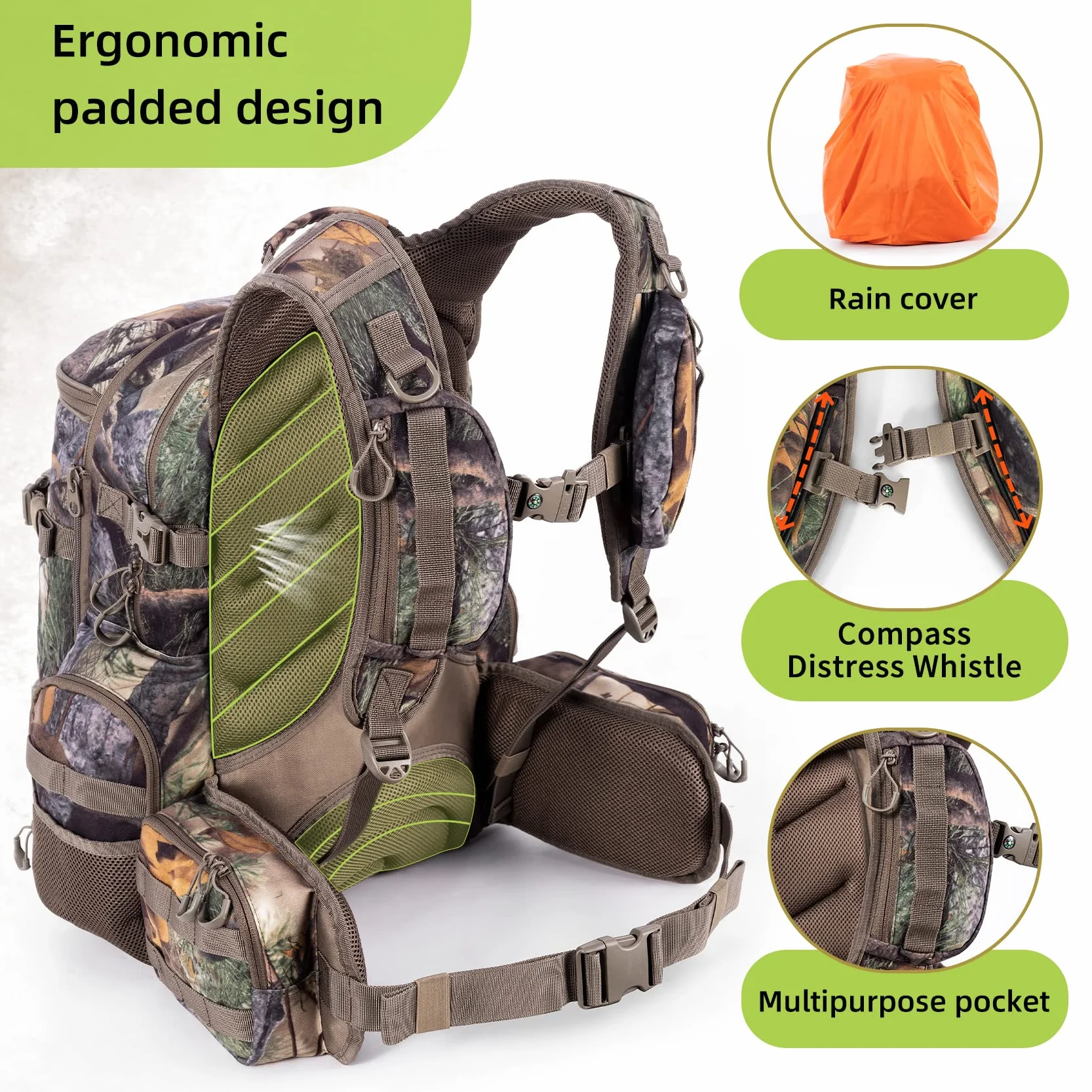 BLISSWILL Grand sac à dos de chasse 40 l imperméable avec housse de pluie