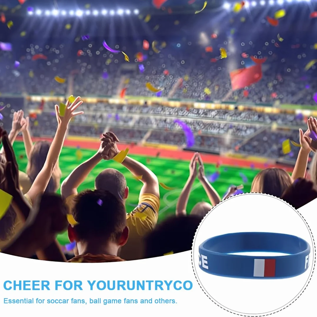 Français Flag Silicone Wristbands Wrist Bands Bracelet Cadeaux De Fête Drapeau Français Inspirant Pièce Maîtresse Chariot Drapeau Monde Football Chaîne À Main Décorations