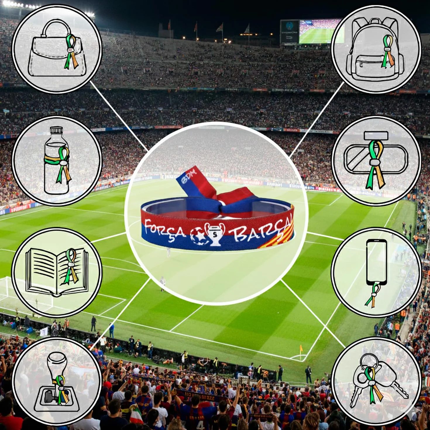 BDM Barcelone Football Bracelet Tressage Hilo Hommes Femmes Fans