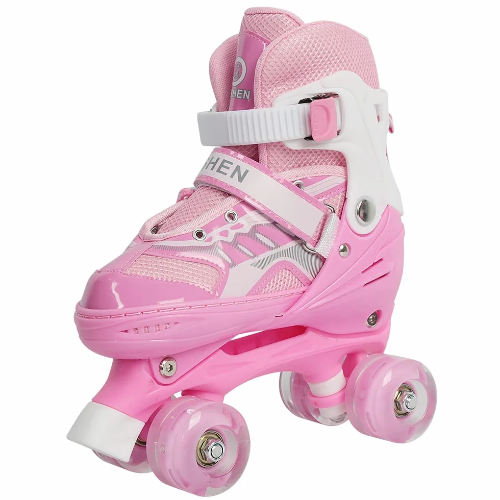 Patins à roulettes Enfant Réglables, Roller Double Rangée Fille Garçon, Taille Ajustable S/M/L avec Frein