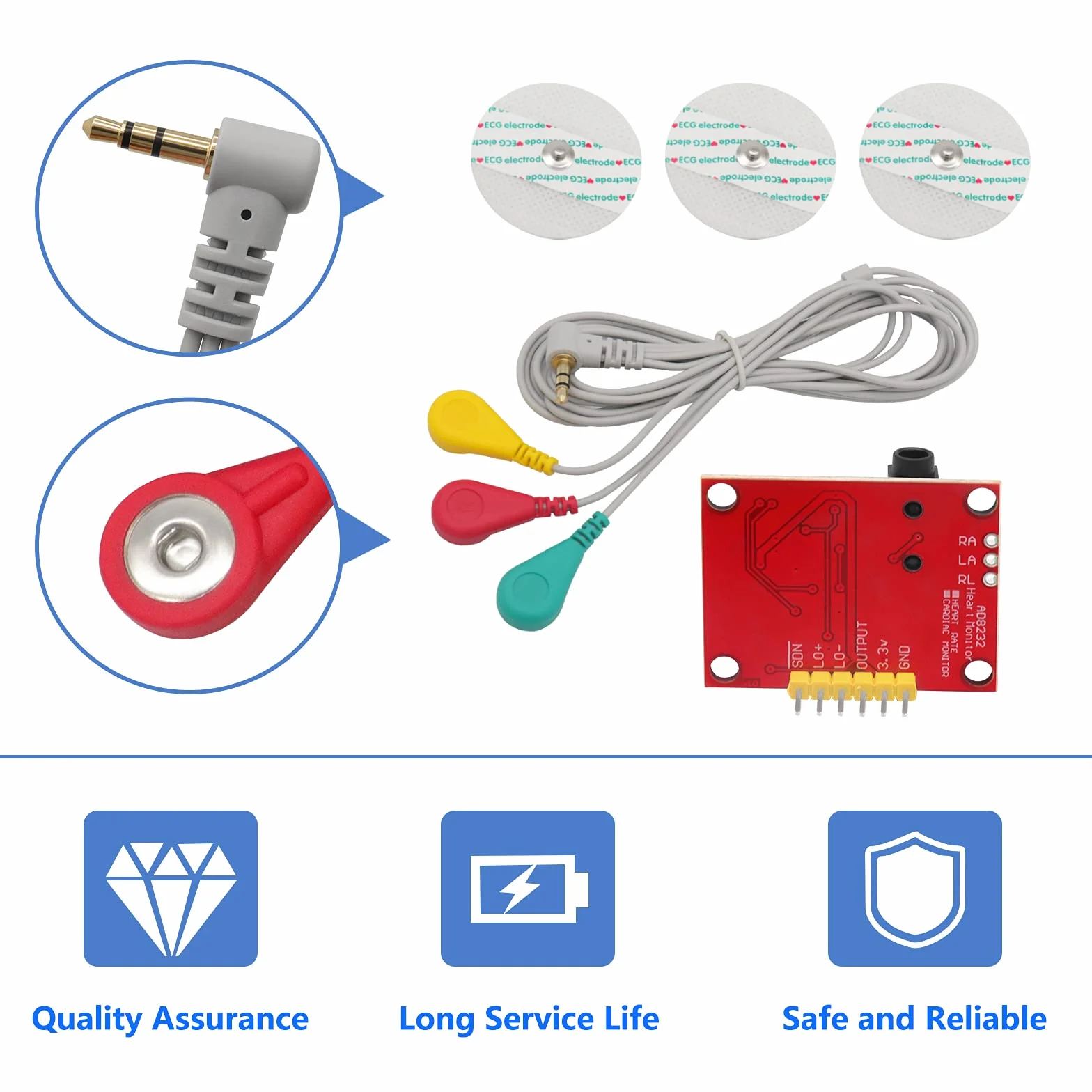 Module ECG AD8232 Capteur Fréquence Cardiaque pour Arduino avec Câble