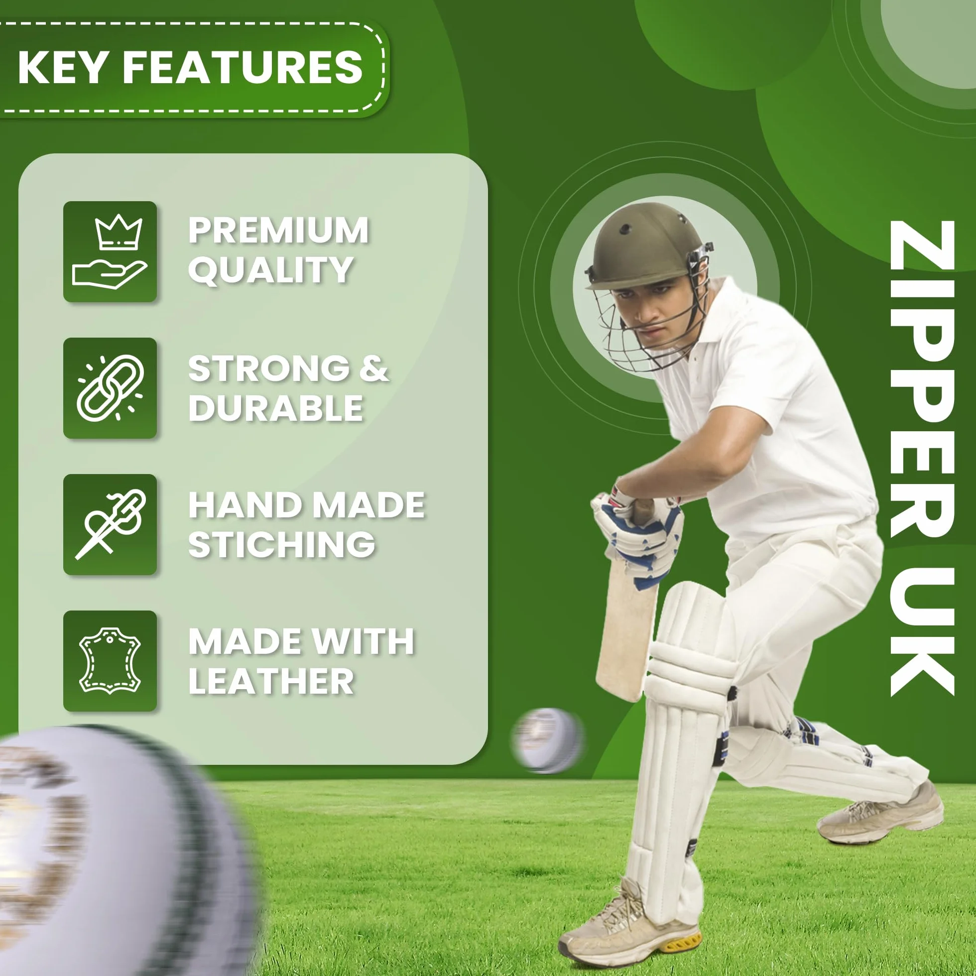 Zipper Junior Cricket Ball 4.75oz Hand-Stitched Leather Youth Cricket Balls