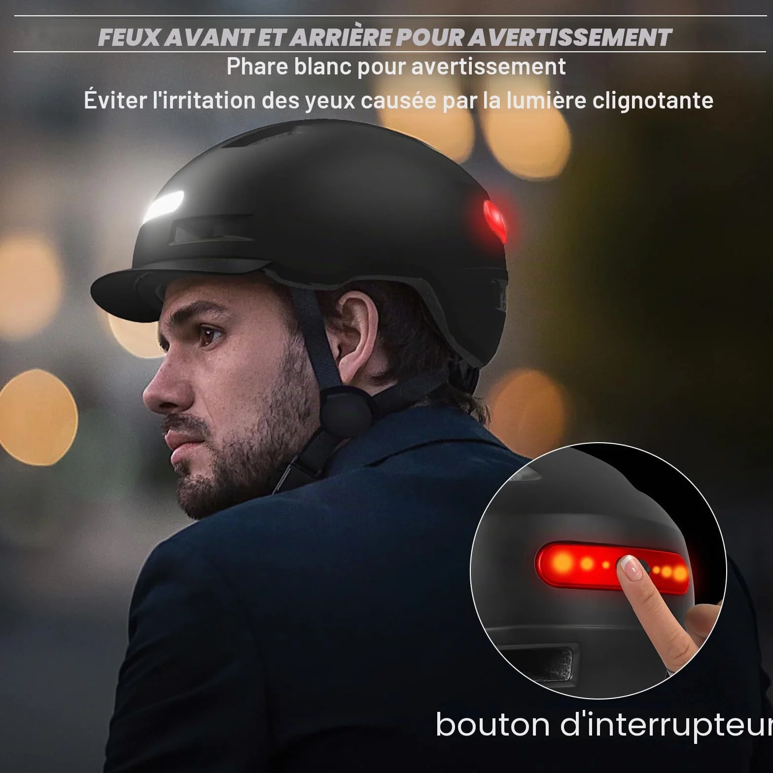 KINGLEAD Casque de vélo léger avec lumière LED avant et arrière 5 modes cyclisme trekking