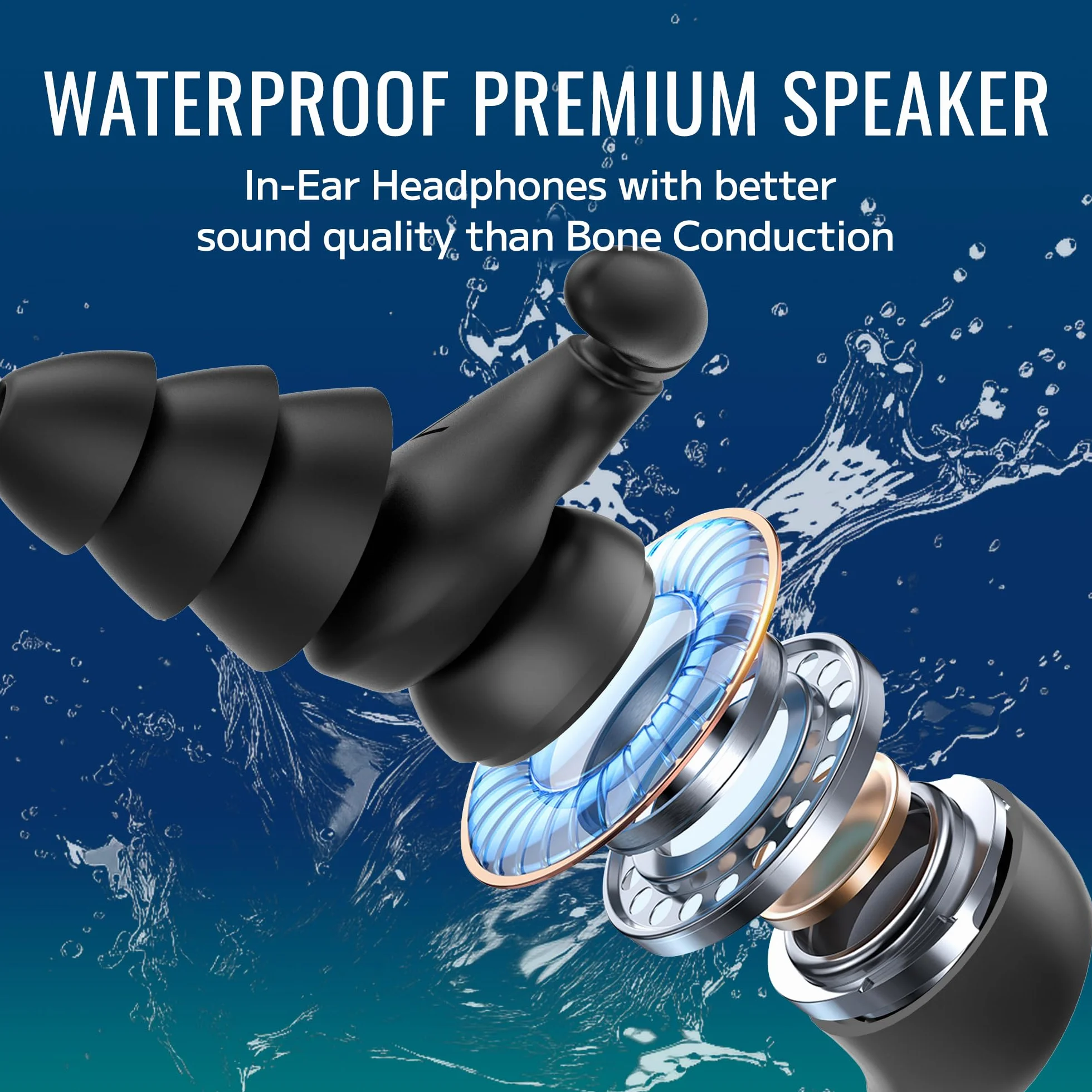 Tayogo W18 Écouteurs de Natation MP3 32GB Bluetooth 5.4 Radio FM Étanches In-Ear Noir