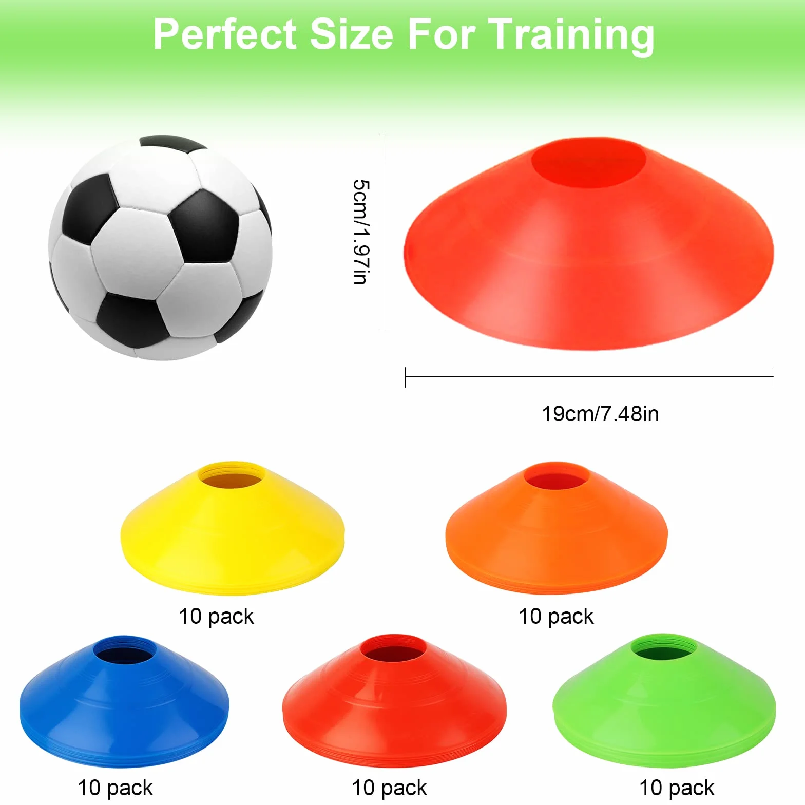 Plots De Marquage pour Football Cône Lot 50 Pcs Cônes Disque Entraînement avec Sangle Fixe Poche Filet 5 Couleurs
