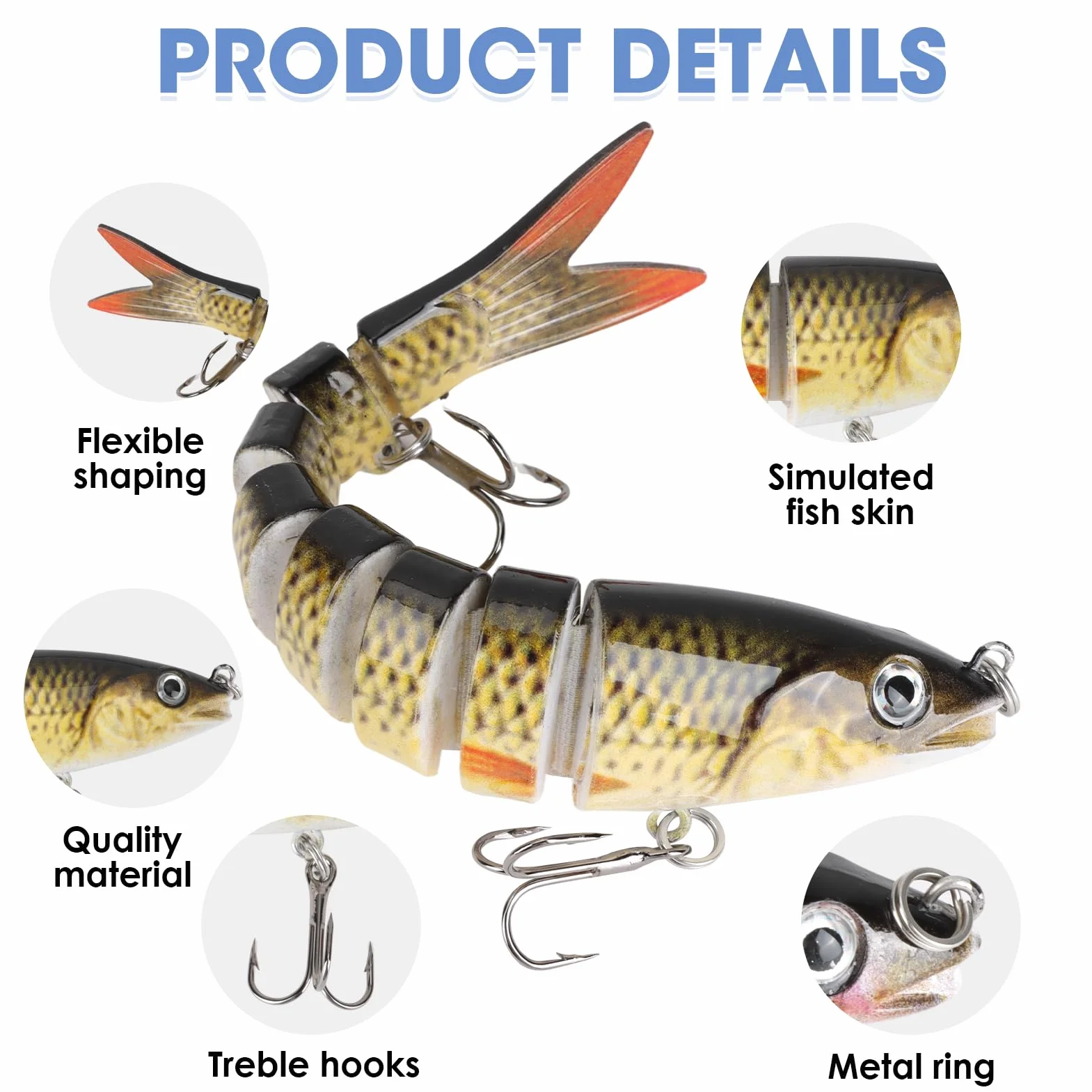 Leurre Peche Carnassier Bioniques Couler Lent Brochet Artificiel Multi-articulés Hameçons Triples 3 Pièces