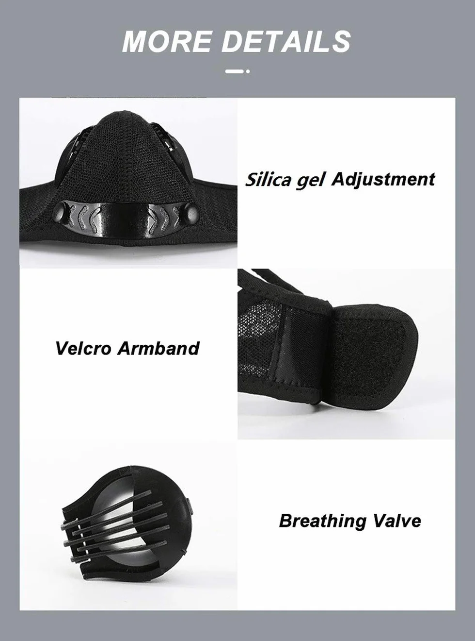 Masque de cyclisme réutilisable avec filtre à charbon actif, noir