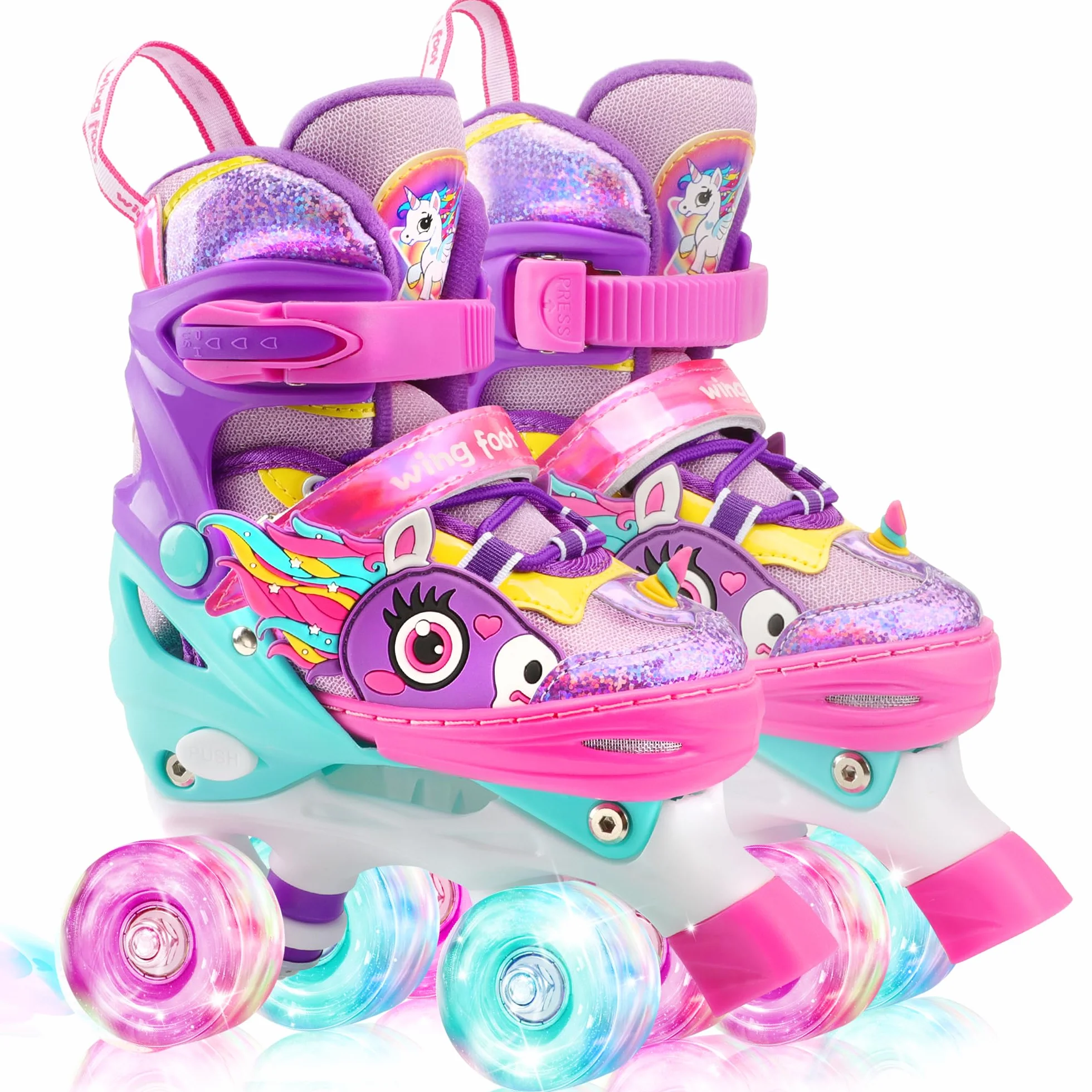 Licorne Roller Enfant Fille Patins à roulettes Ajustable avec Roues Allumées 4 Taille Réglable