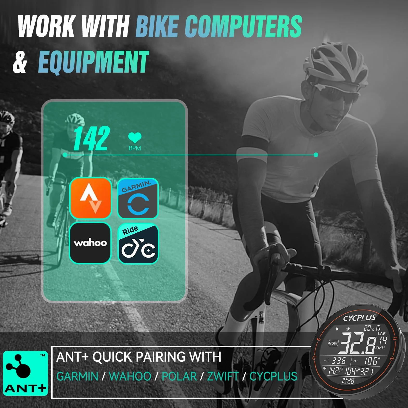 CYCPLUS Brassard Cardio-fréquencemètre Bluetooth 5.1 Ant HR Monitor IP67 Waterproof