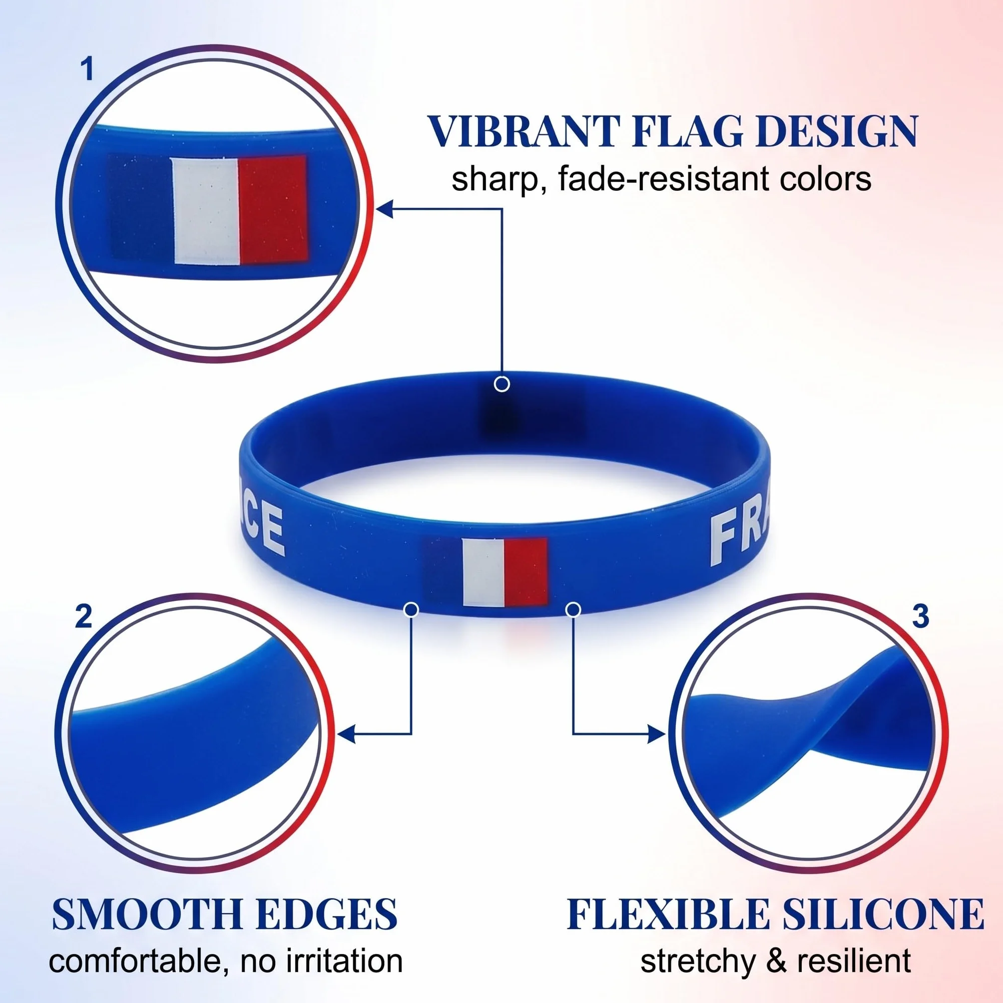 Bracelet Nylon Bleu Blanc Rouge Élastique Réglable Imperméable Taille Unique 4 Pièces