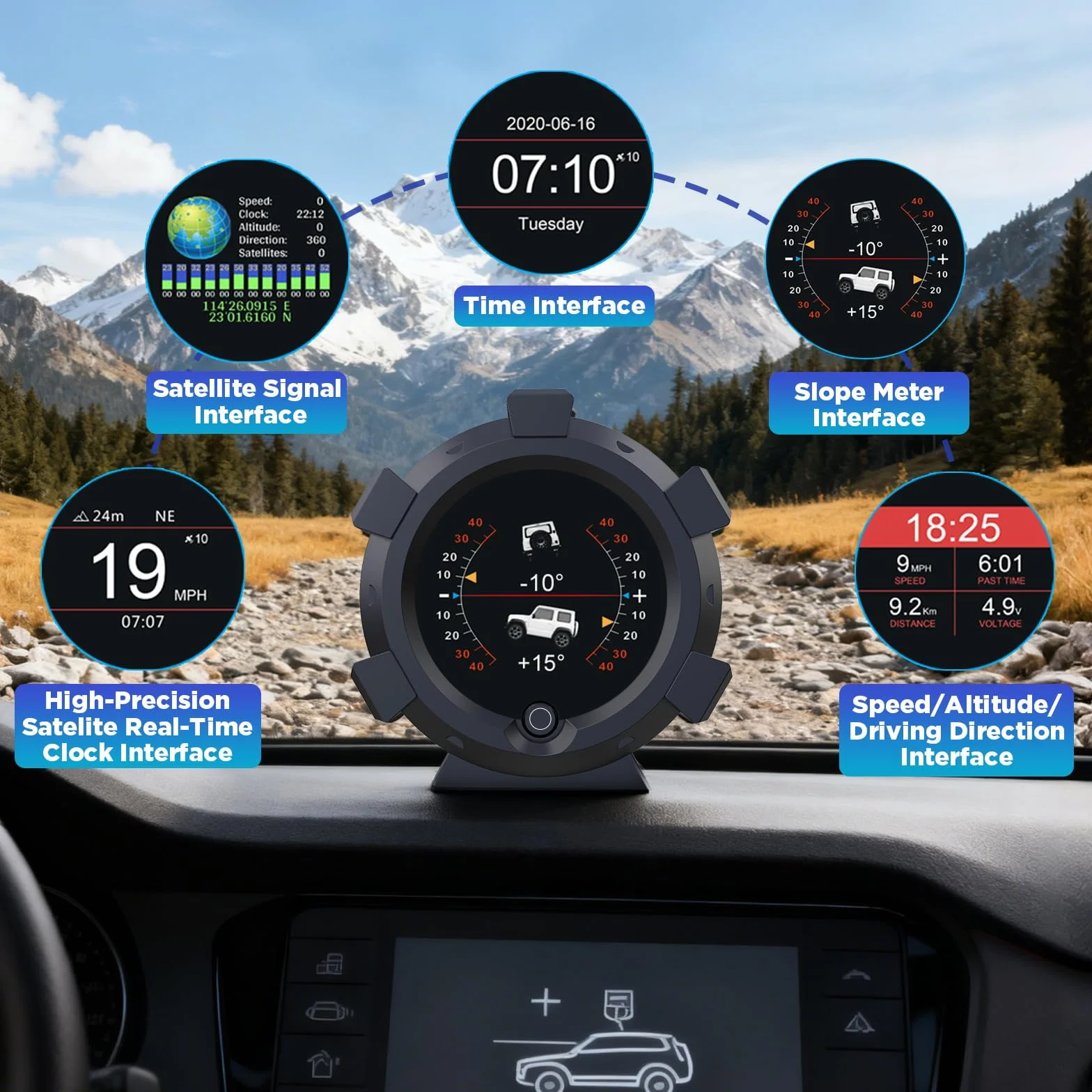 MR CARTOOL X95 GPS Speedomètre Numérique MPH Inclinomètre Jauge de Pente Affichage Tête Haute Automobile