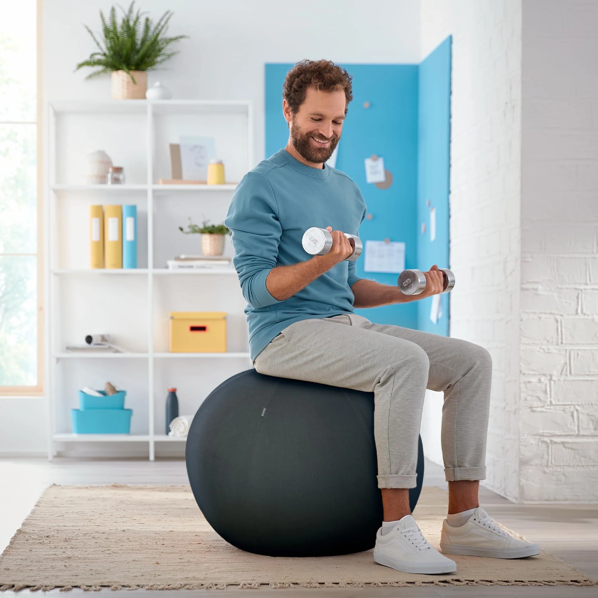 Leitz Siège Ballon Ergonomique Bureau 65 cm Housse Tissu Balle d'Assise Pompe Air Manuelle Ergo Cosy