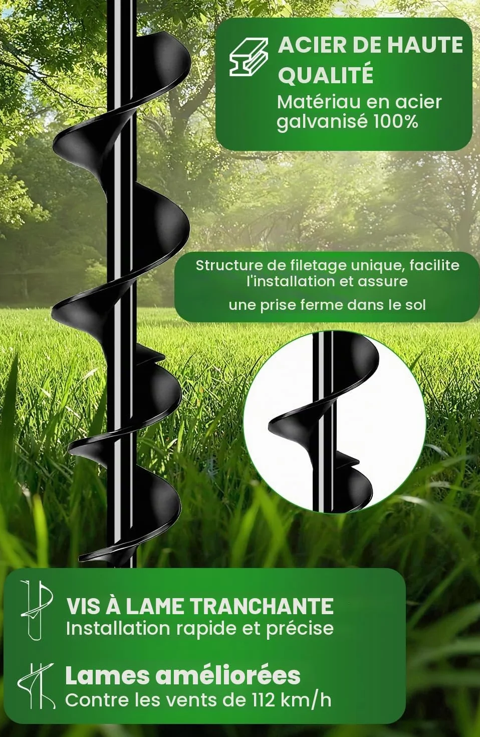 Piquets d'ancrage au sol 48 cm avec sangles résistantes pour tentes, balançoires, auvents