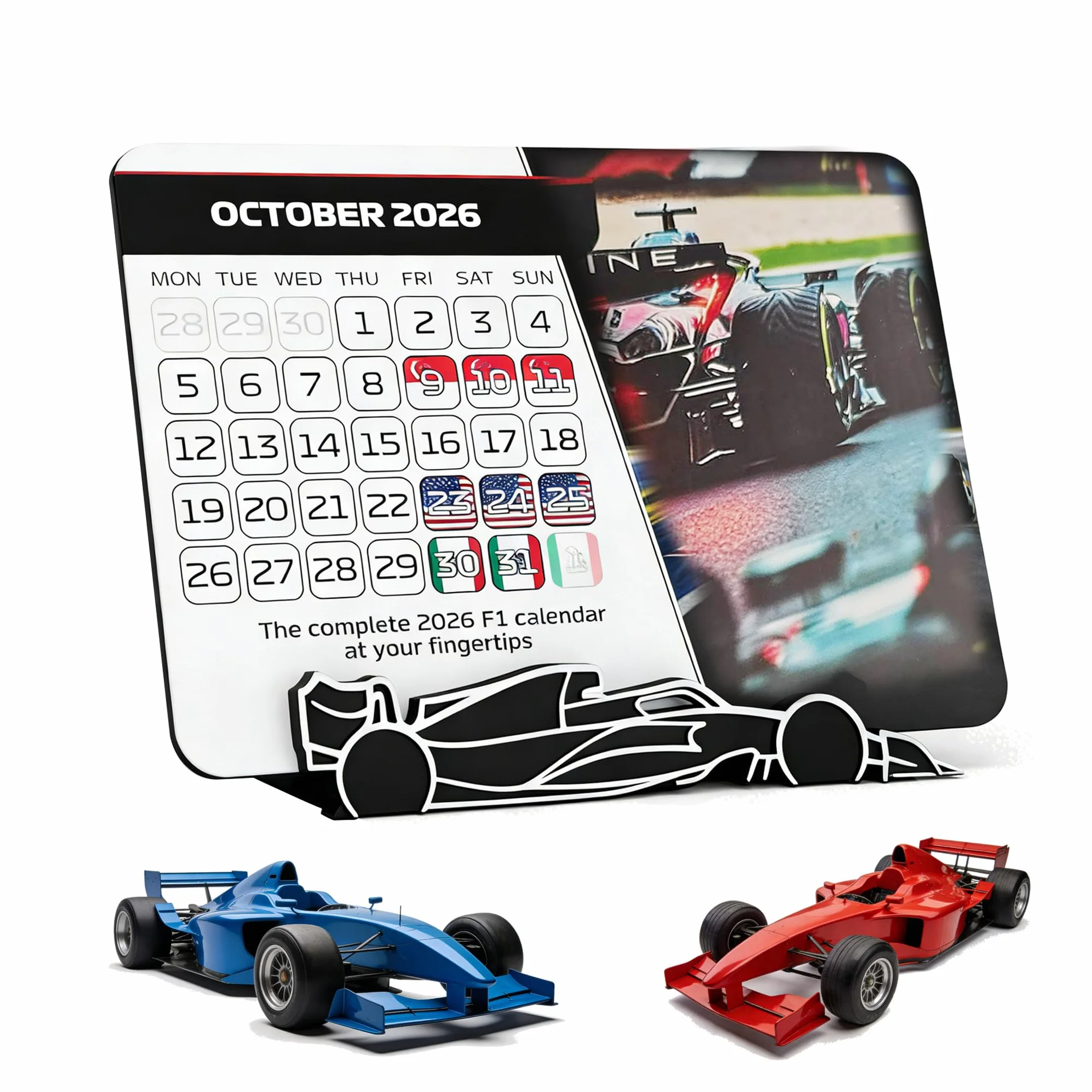 Calendrier de course F1 2026 - 18 x 14 cm - Grand calendrier de course pour le bureau