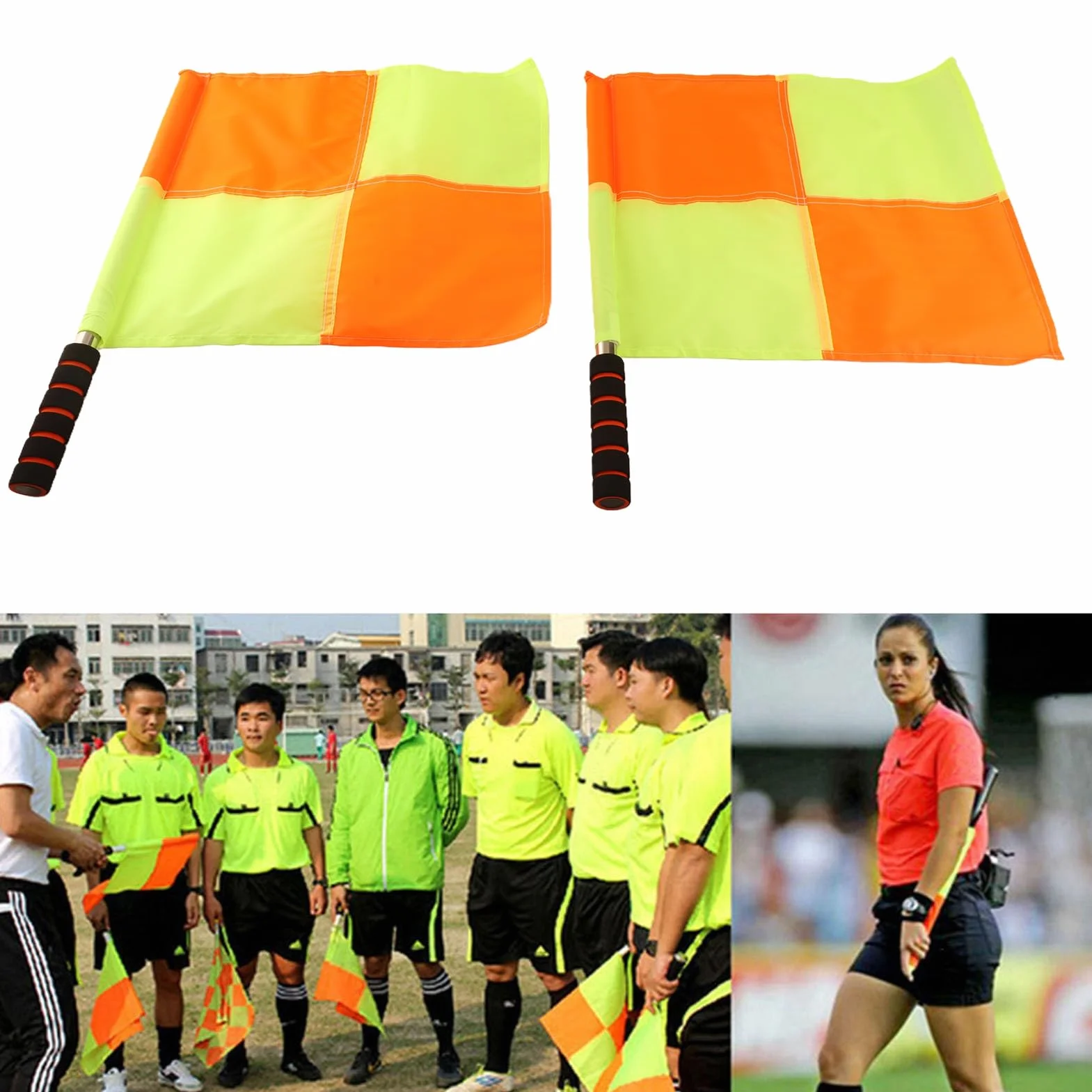 Akozon Drapeaux de Football Arbitre 2PCS Juge de Ligne avec Sac de Rangement