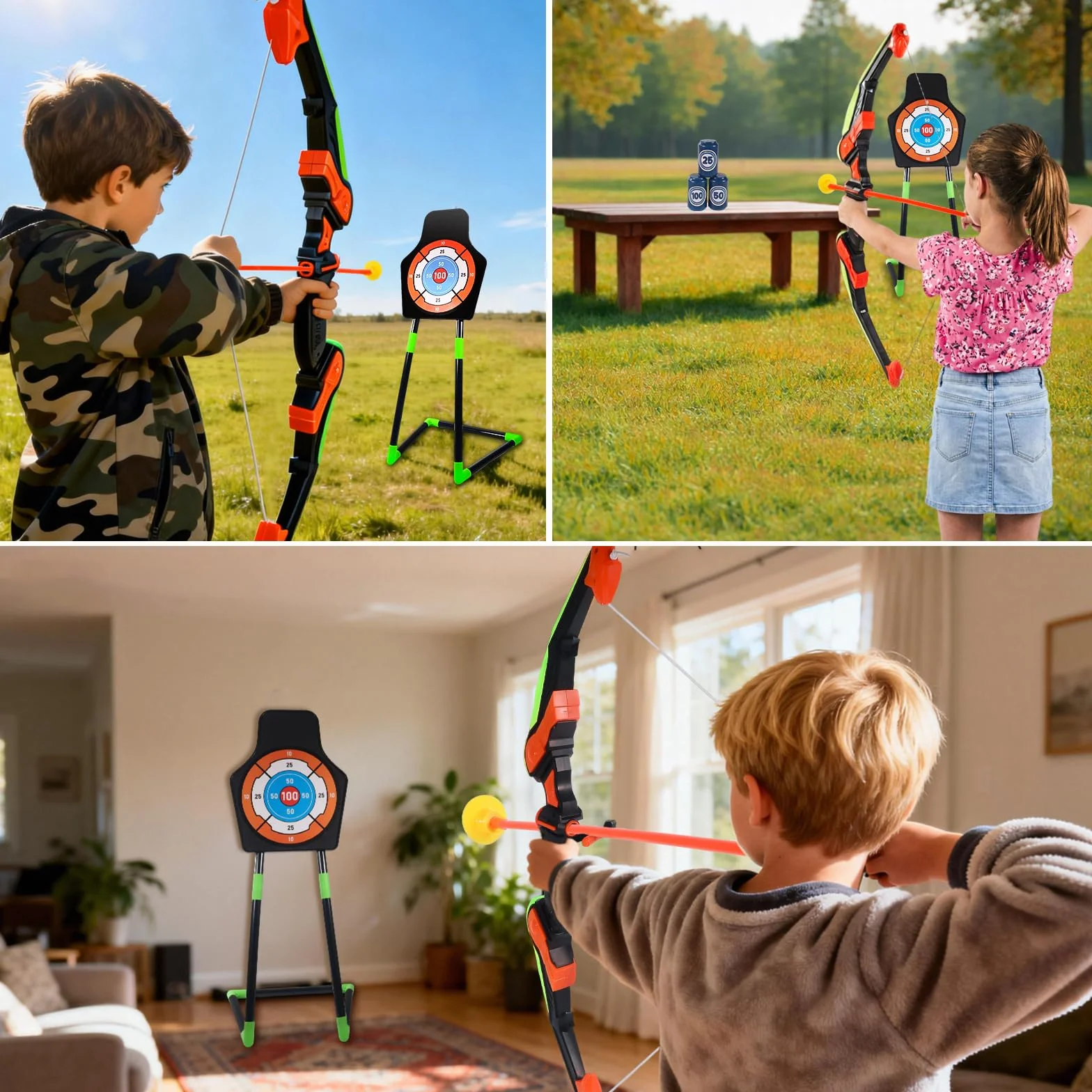 Arc et Flèches Enfant avec 10 Flèches, Carquois, Jouet Extérieur Tir à l'Arc