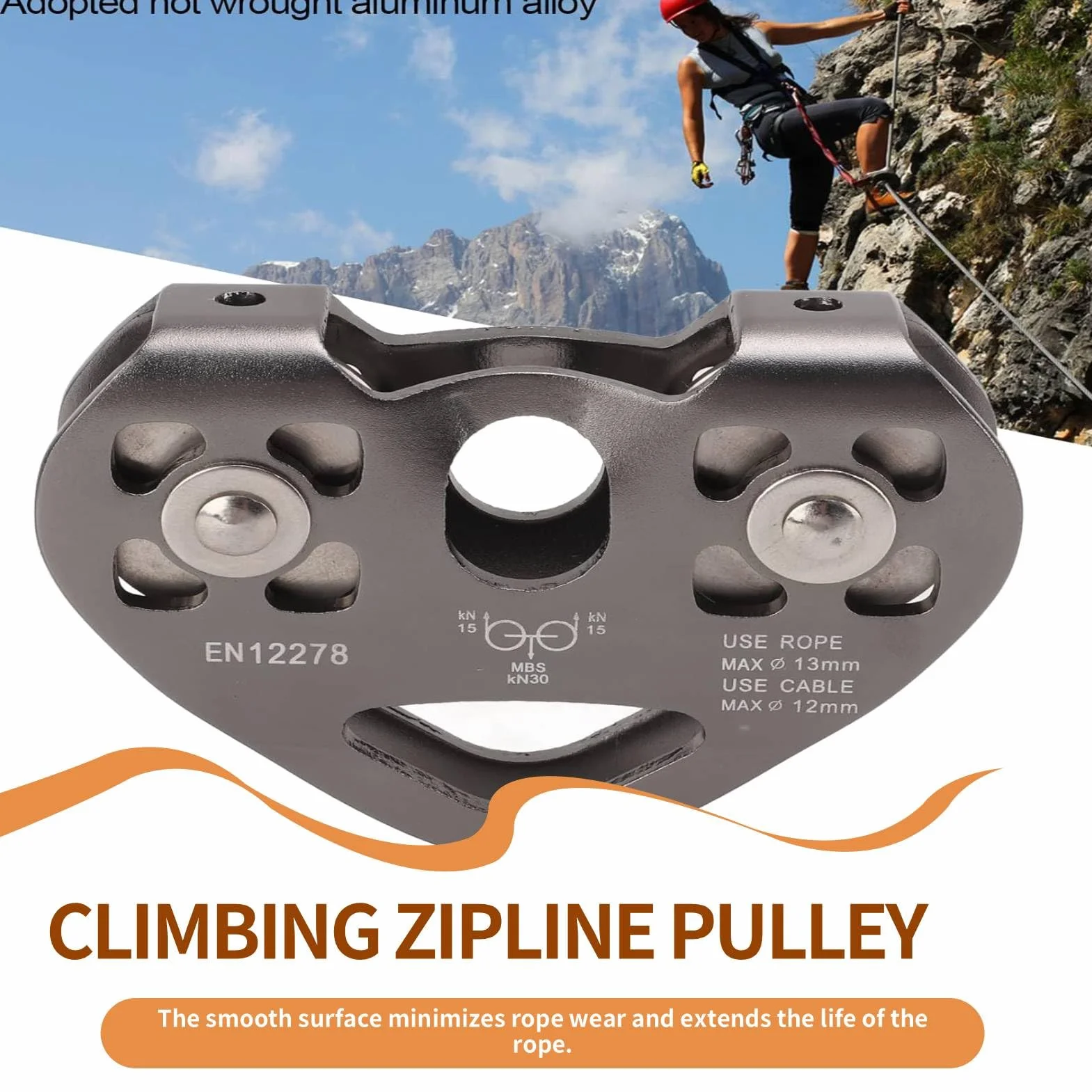 Poulie de tyrolienne en aluminium à double chariot pour l'escalade et l'alpinisme