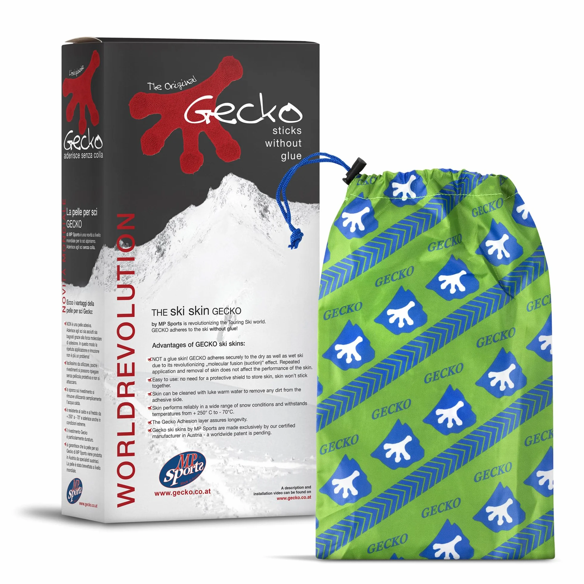 Peaux de Ski Freeride Gecko Mix | Largeur et Longueur au Choix | avec Lame, Embouts, Rivets et Poche