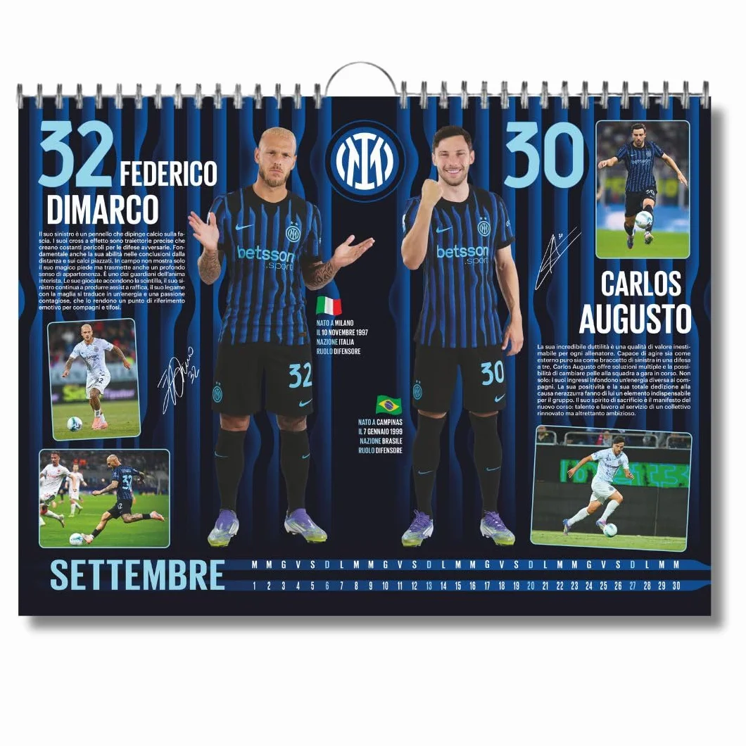 EURO PUBLISHING Calendrier horizontal Inter 2026 - Édition de collection - 44 x 33 cm - Langue Italienne