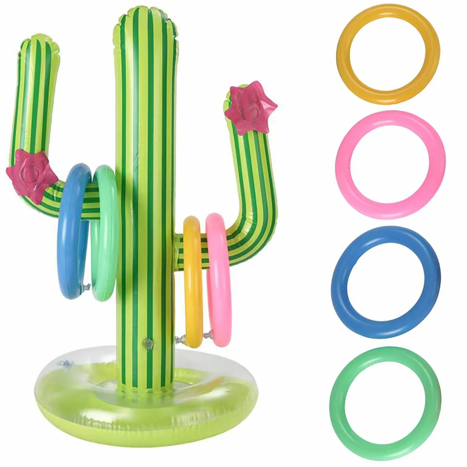 Cactus Gonflable Jeu de Lancer d'Anneau 7PCS Bouée Piscine Jouets d'Eau d'Été