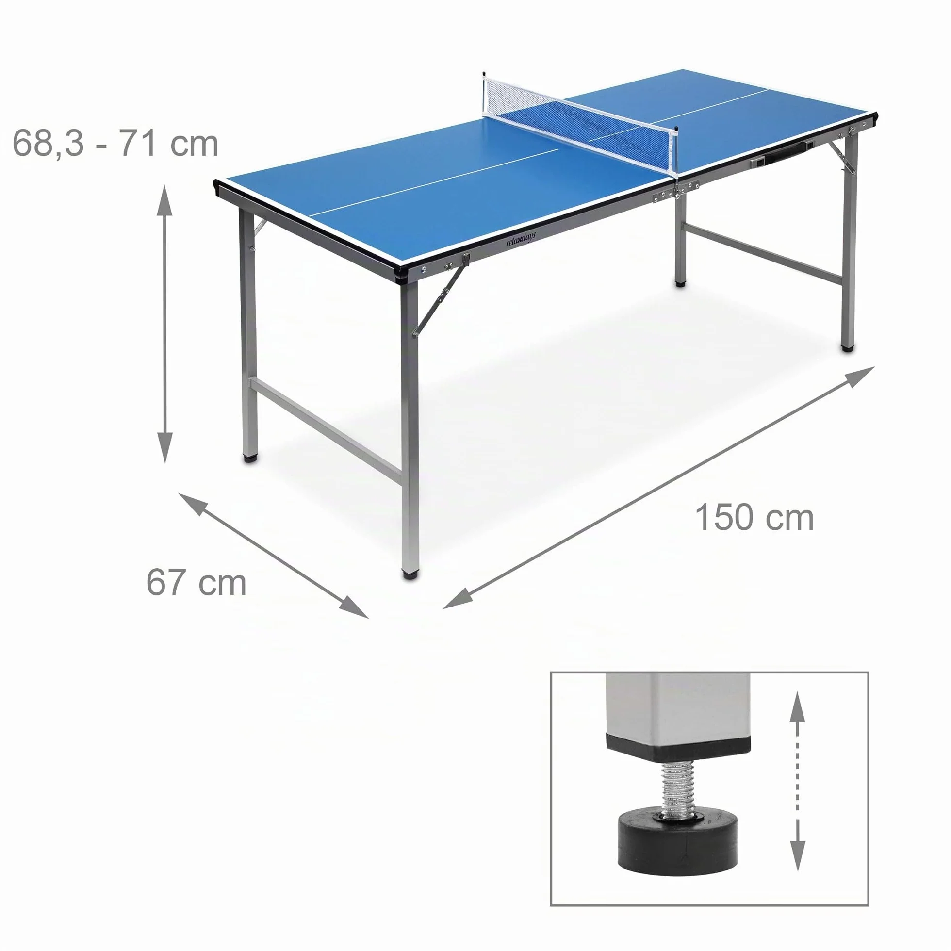 Relaxdays Table de ping-pong pliante 150 x 67 x 71 cm Bleu Argenté Noir