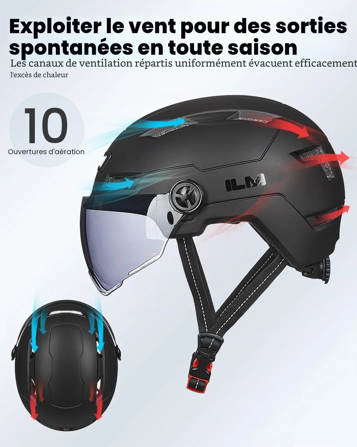 Casque Velo VTT Adulte avec Visiere et Lumiere LED Rechargeable USB