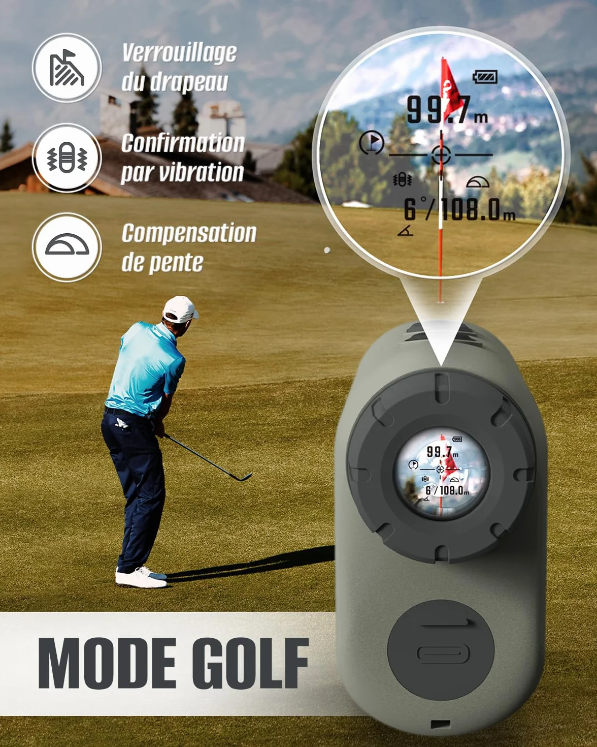 Télémètre Chasse Golf Inkerma 1000/1200M Rechargeable 6X Grossissement Écran LCD Hunter-E