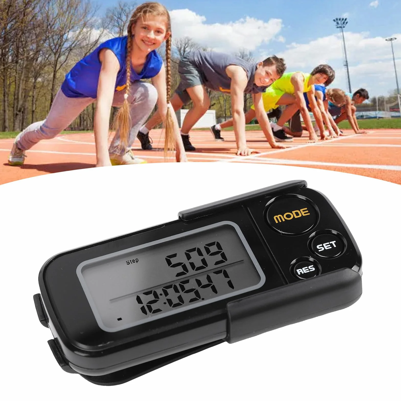 SIXRUN Podomètre 3D, Compte-Pas Précis avec Grand écran LCD et Mémoire 30 Jours
