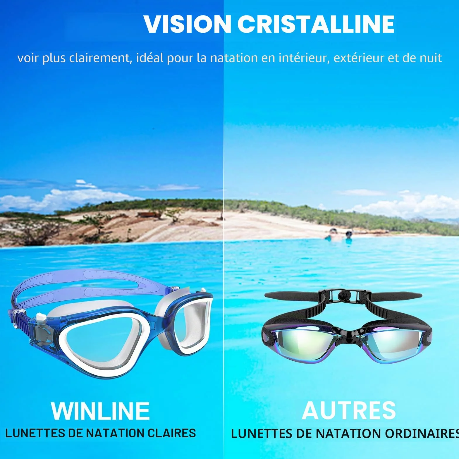 Winline Lunettes de natation à verres polarisés Anti buée Anti UV Étanches
