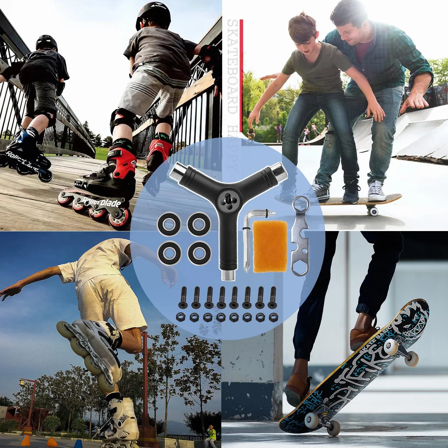 Y-Tool multifonction portable pour skateboard avec clé Allen six pans 15 pièces
