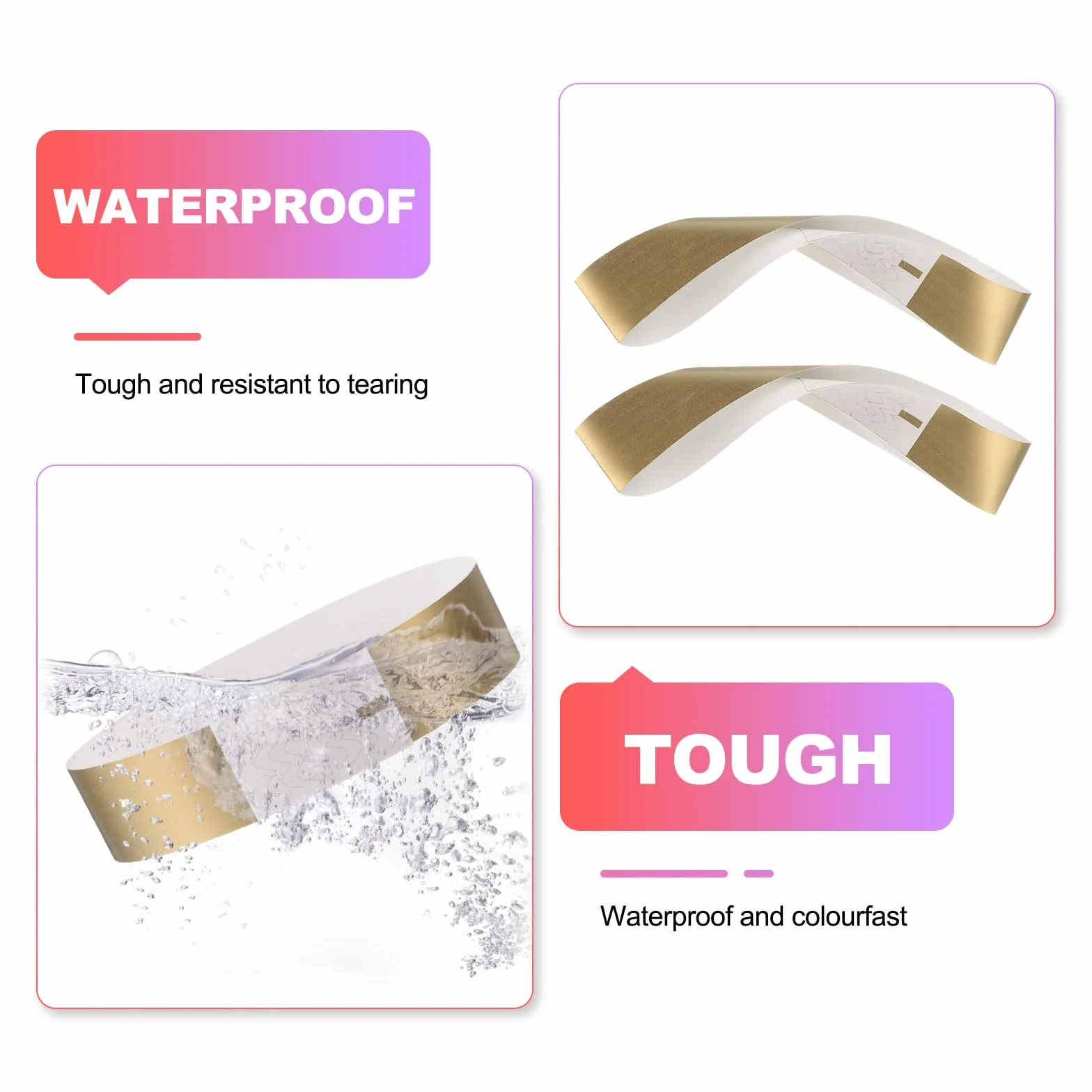 Bracelets en Papier Anti-Eau pour Événements Fête Concert 100 Pièces Argent