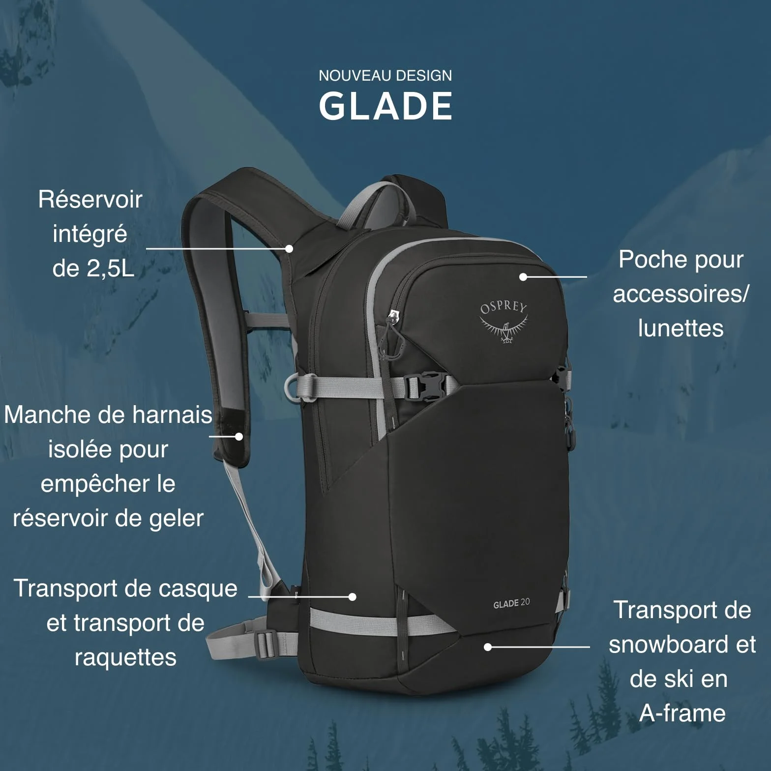 Osprey Glade Sac à dos neige 20L Cascade Blue O/S