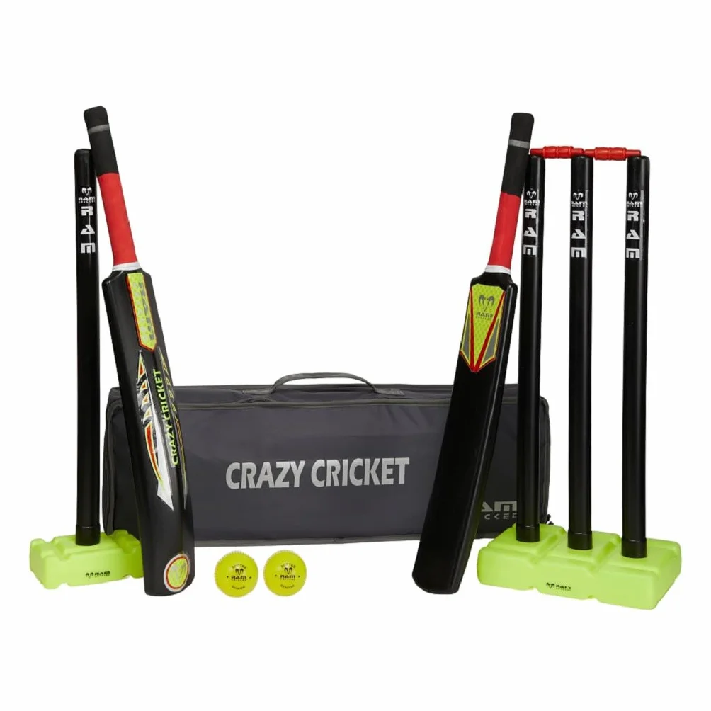 Ram Cricket Crazy Cricket Sets Senior Junior pour enfants de + 9 ans Ensemble de cricket Kwik haute performance durable entraînement matchs jardin plage