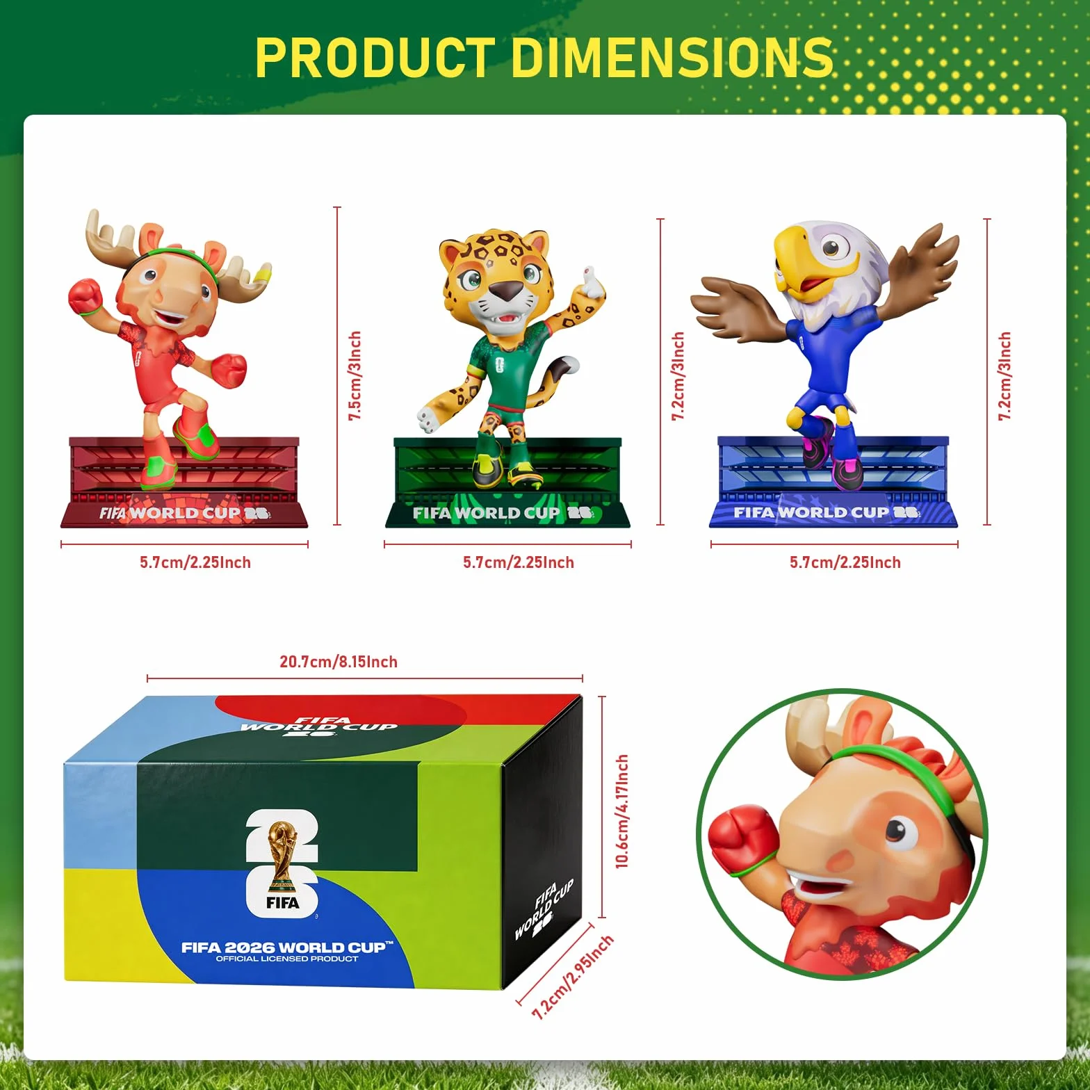 Sanyetral FIFA World Cup 2026 3PCS Figurines de Mascottes Multicolore, Clutch, Zayu, Maple, Jeu de Court-B 6 cm