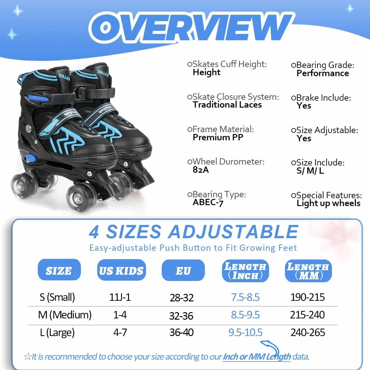 Patins à roulettes réglables pour Enfants Roues Lumineux Rollers en Ligne Quad Filles Garçon Débutants