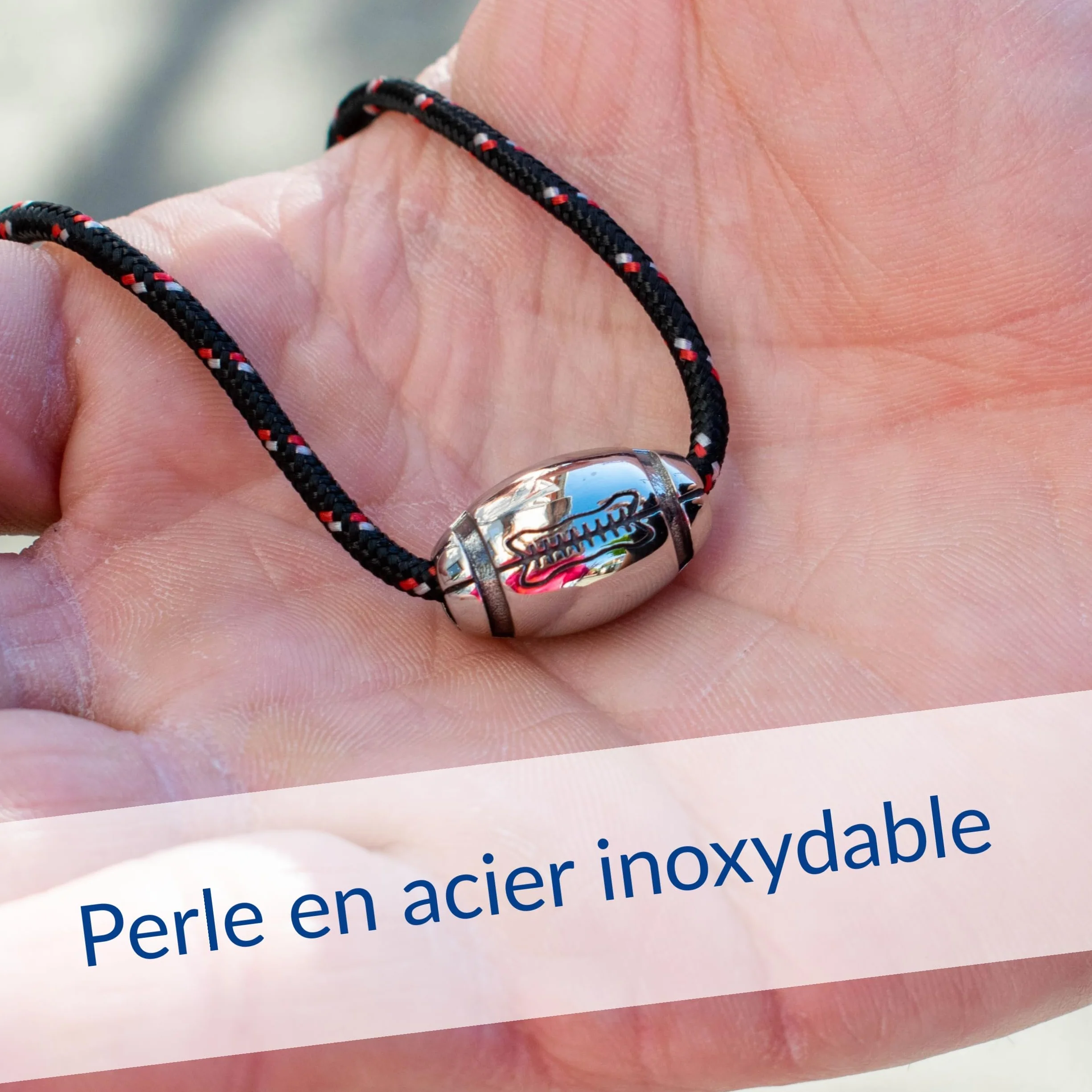 Collier Rugby acier inoxydable pendentif ballon de rugby homme argent réglable