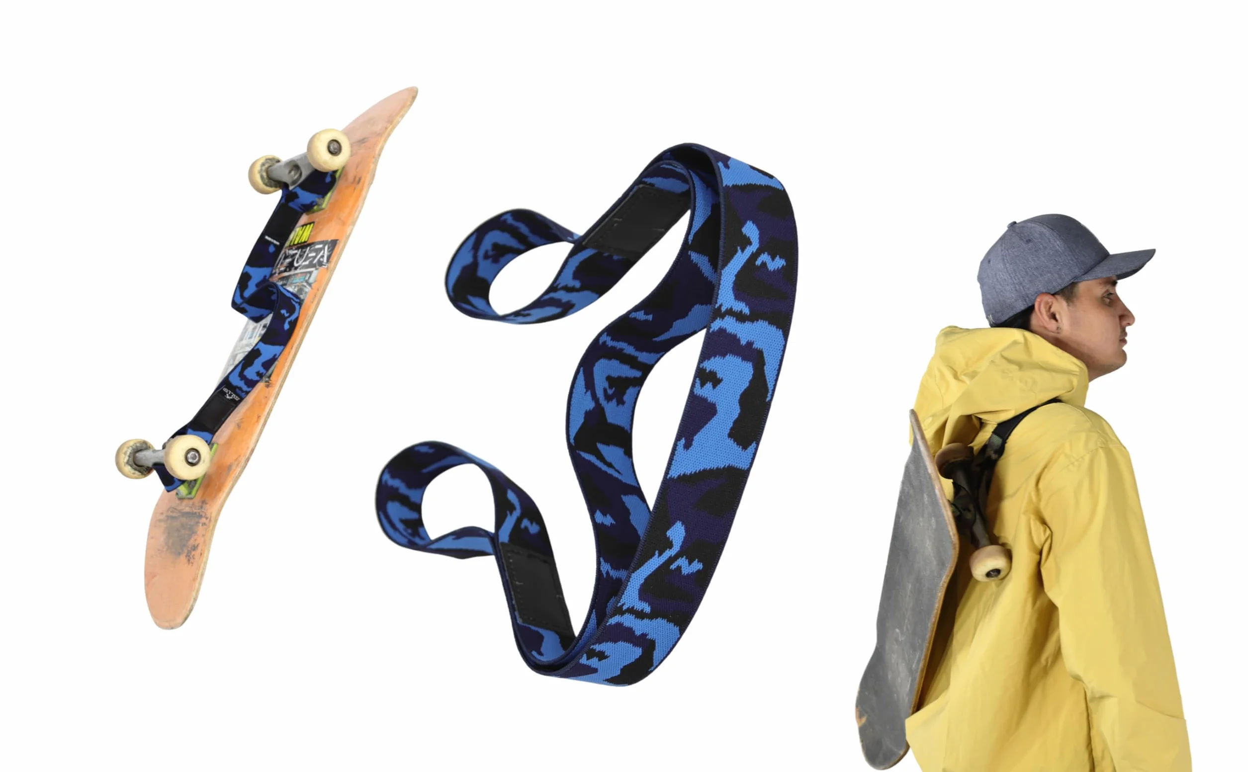 Sangle de transport pour skateboard, élastique, bleu