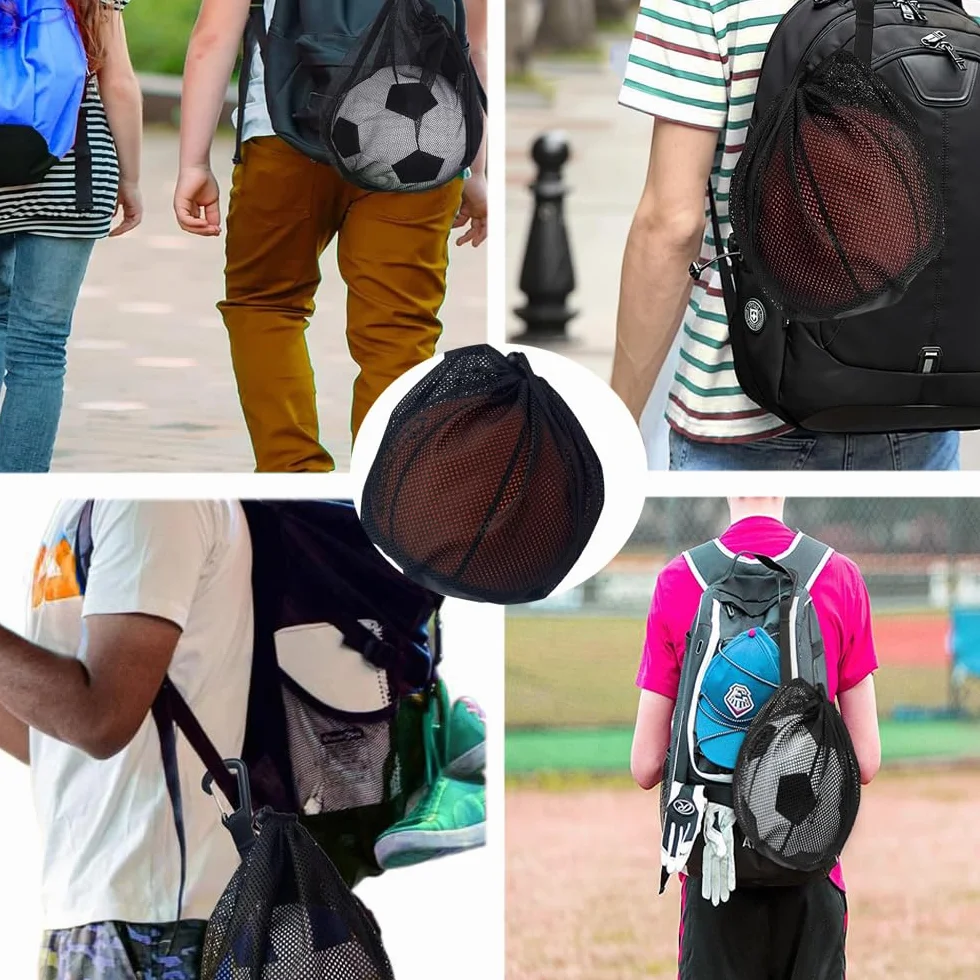 Lot de 2 sacs en filet de basket-ball, sac à dos portable, accessoires de football, volley-ball, tennis