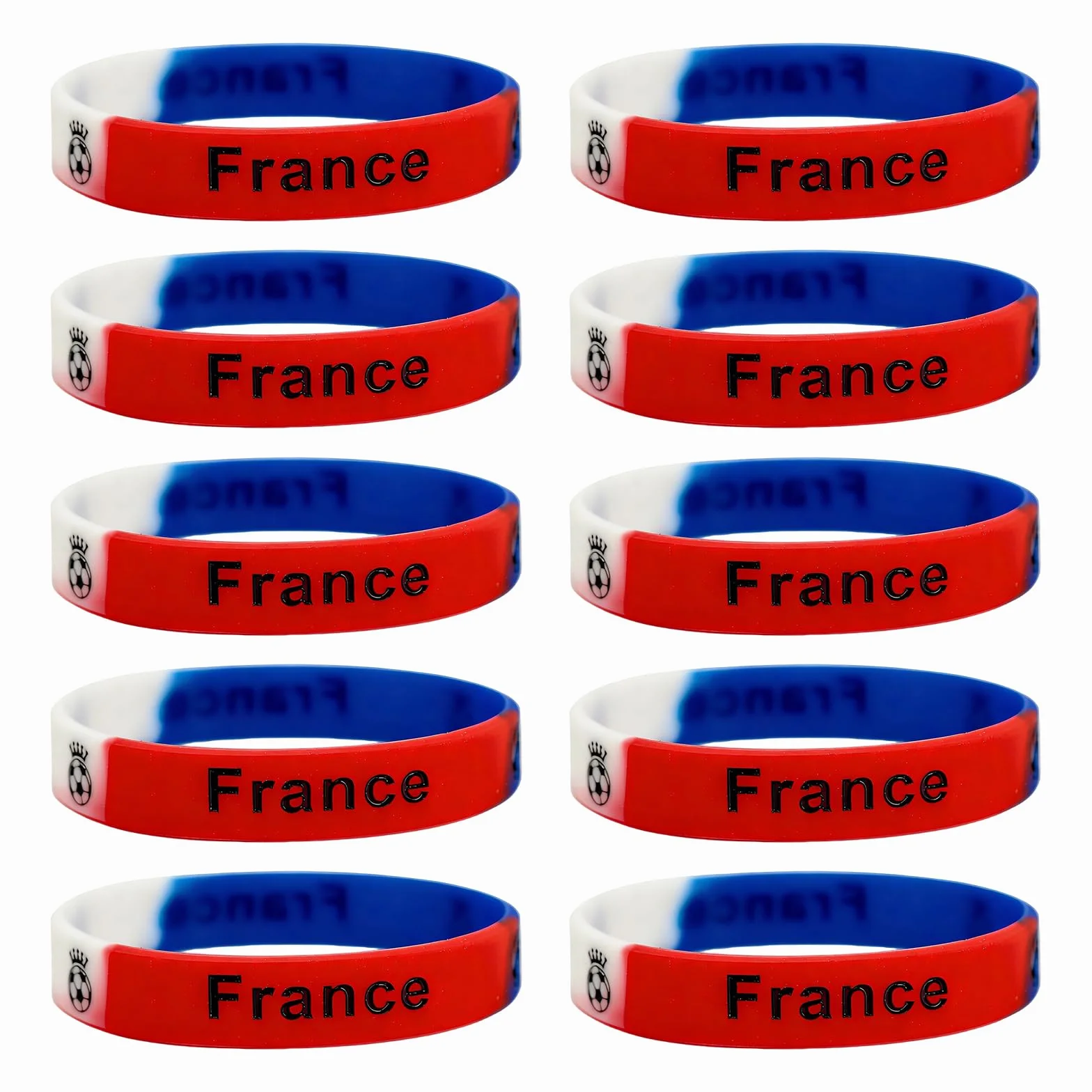 Bracelet France Lot 10 Silicone Élastique Bleu Blanc Rouge Supporter Fan Accessoire Football Rugby