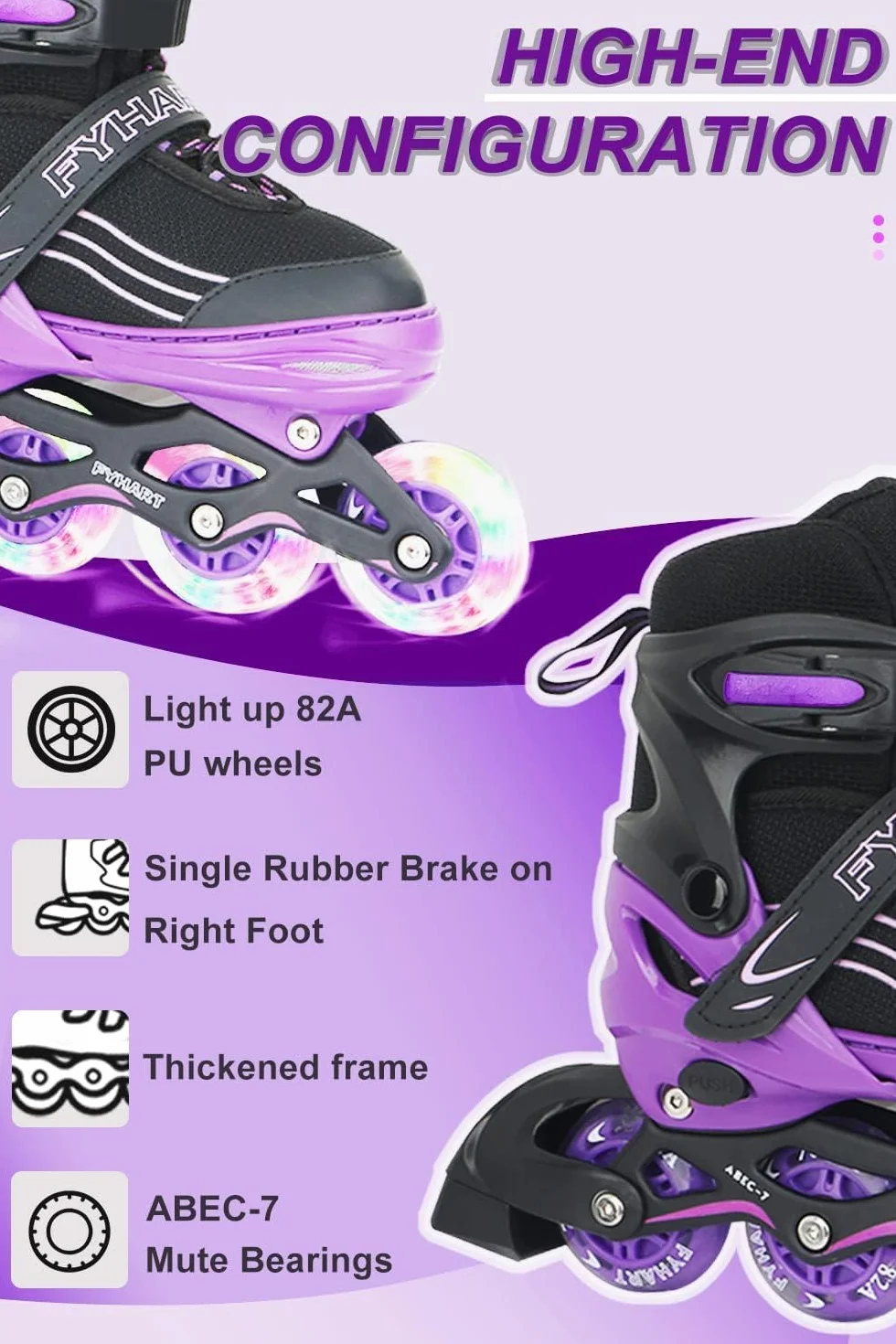 Patins à roulettes pour Enfants Filles et garçons, Taille réglable, Noir et Blanc