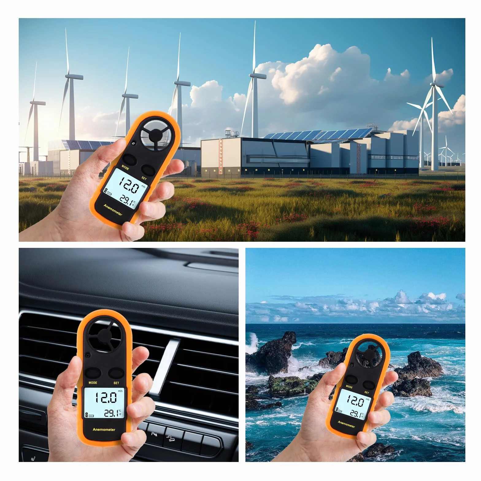 Anémomètre Portable Numérique Haute Précision avec Écran LCD pour Météorologie, Pêche, Cerf-volant
